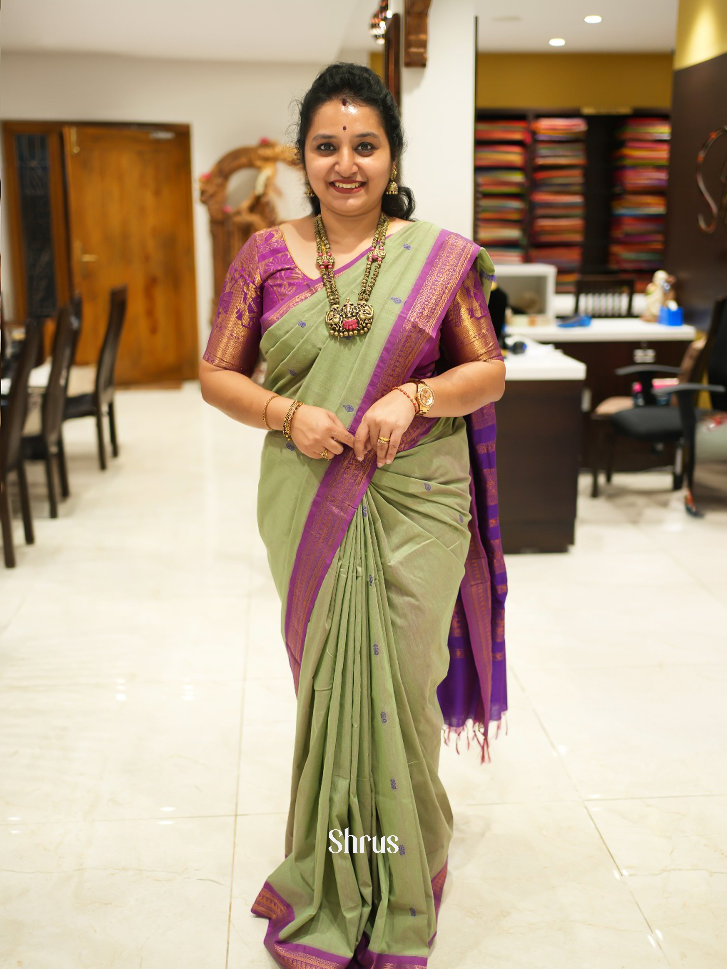 Grey Green & Purple - Kalyani Cotton - Shop on ShrusEternity.com