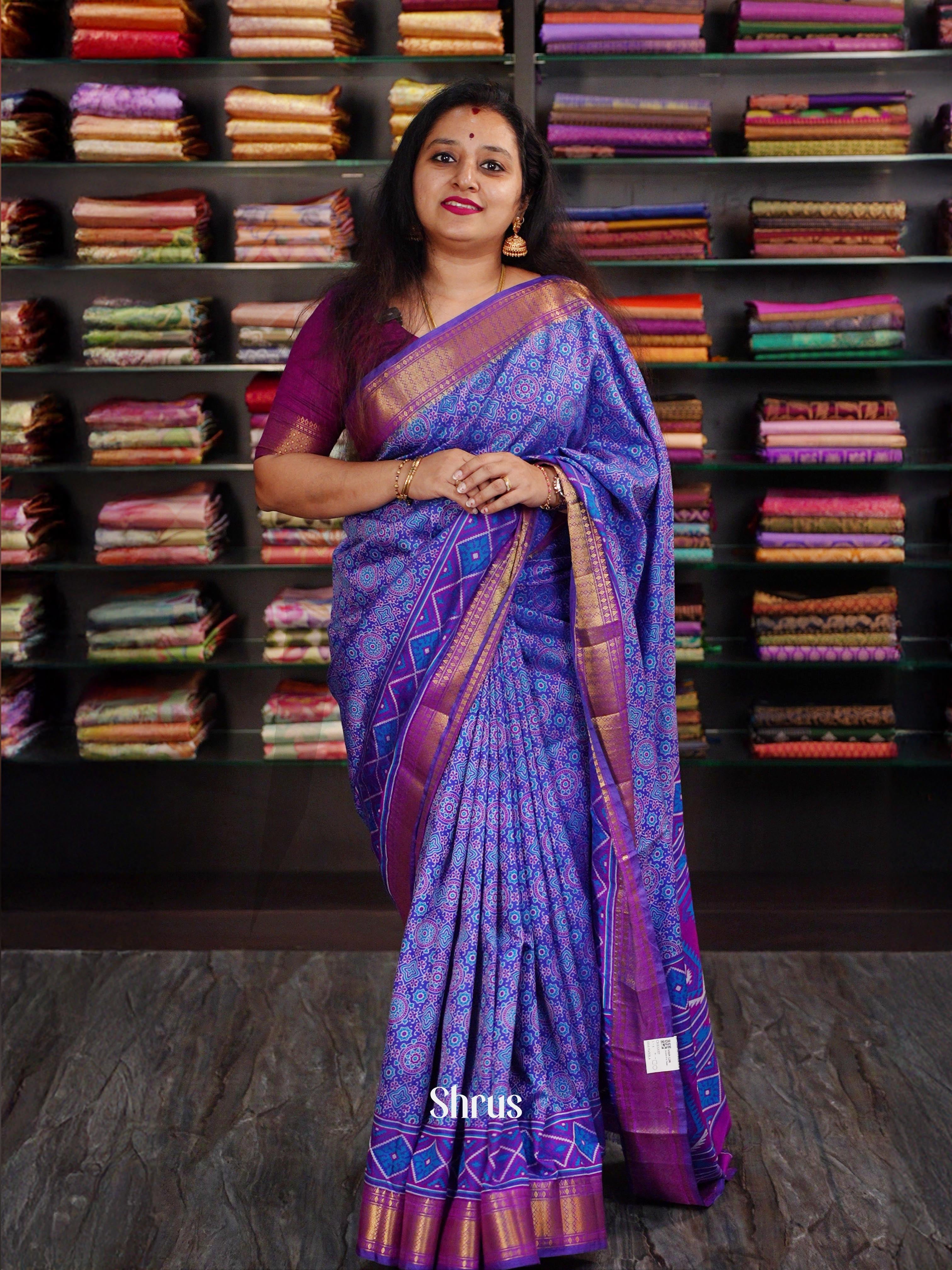 Indigo & Purple - Semi Patola Saree - Shop on ShrusEternity.com