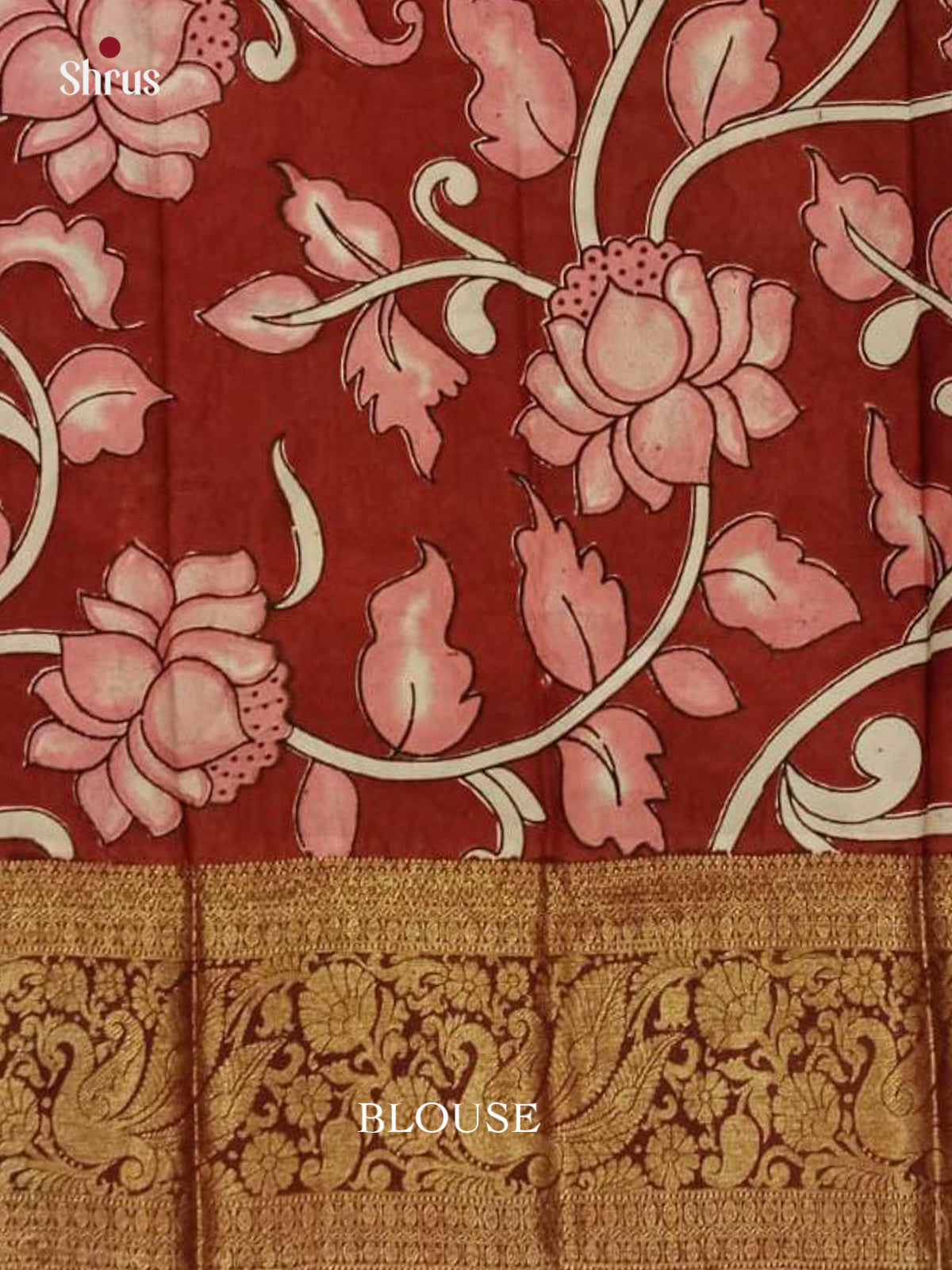 Cream & Pink - Kalamkari Printed Mangalagiri silkcotton Saree - Shop on Shrus.com