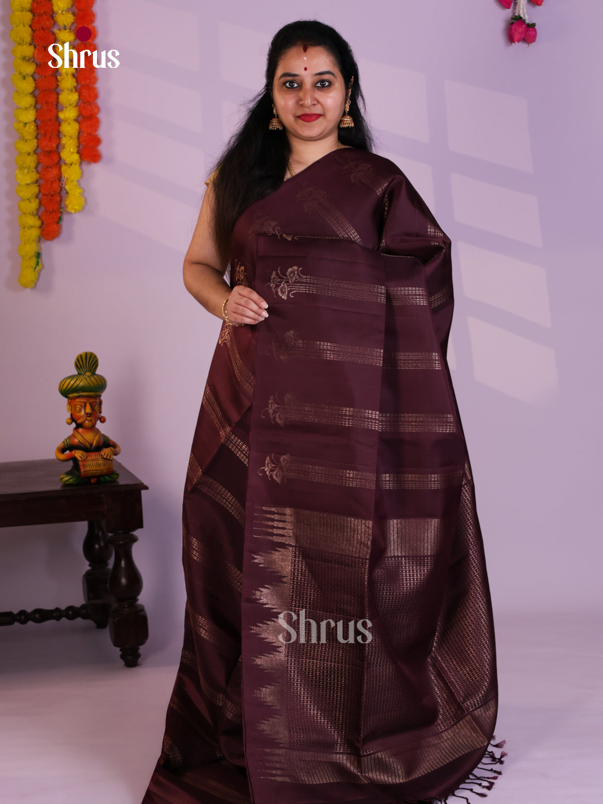 Buy Stunning Wine Soft Silk Saree with Gold Zari Stripes & Brocade Pallu