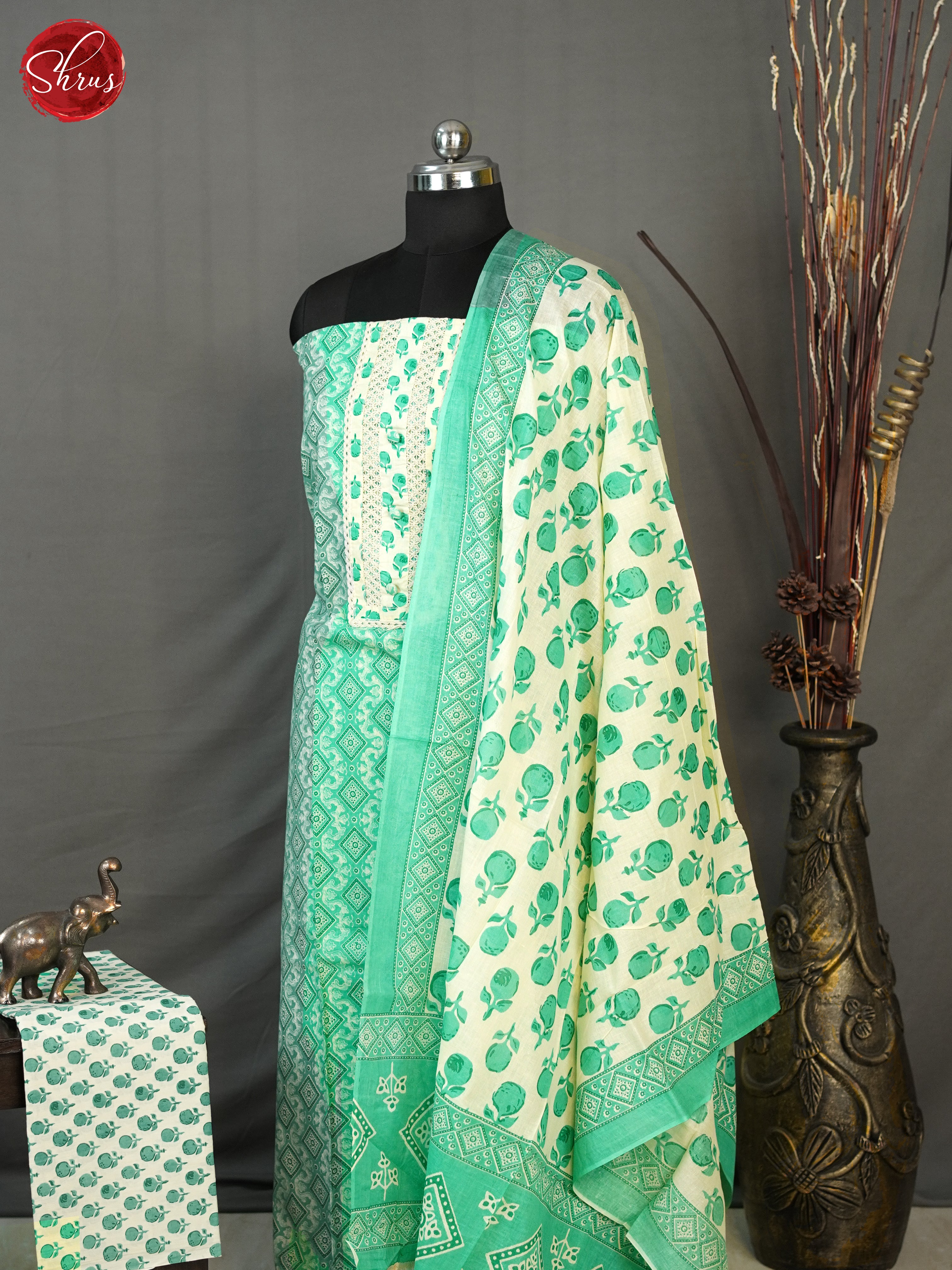 Green & Cream - Cotton Salwar - Shop on ShrusEternity.com