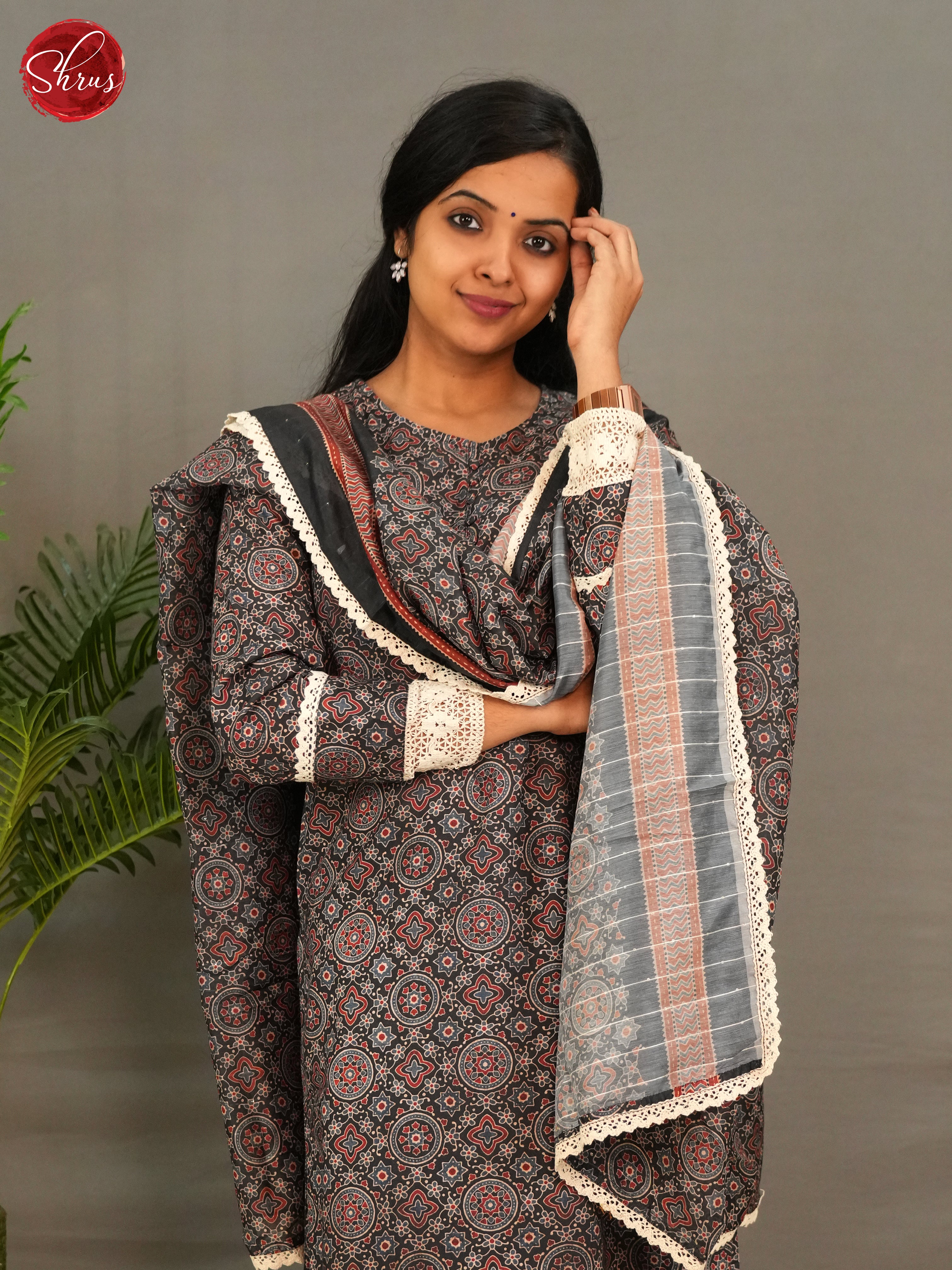 Black - Ajrakh printed 3pc Salwar - Shop on ShrusEternity.com