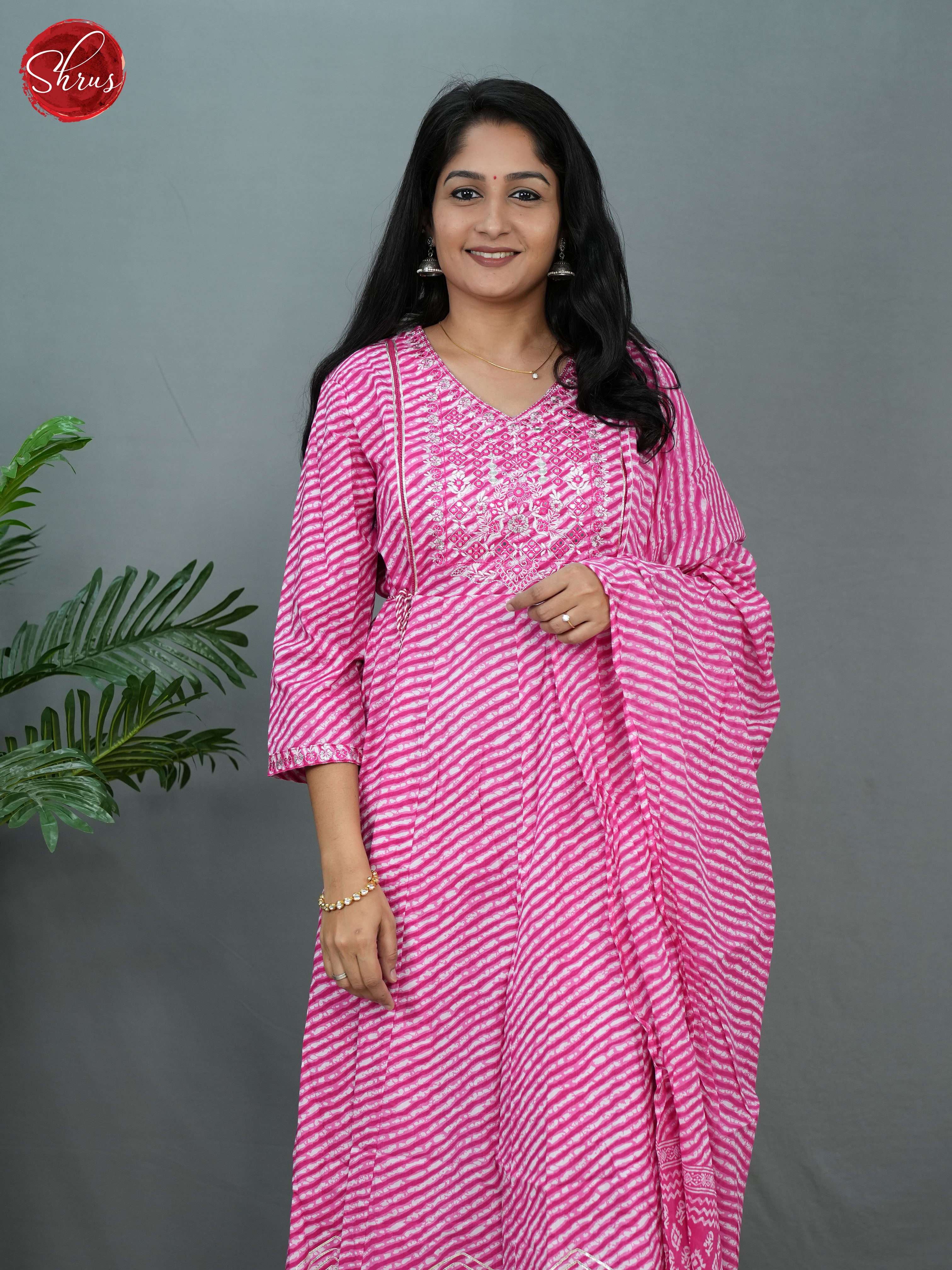 Pink - stripes printed 3pc Readymade salwar - Shop on ShrusEternity.com