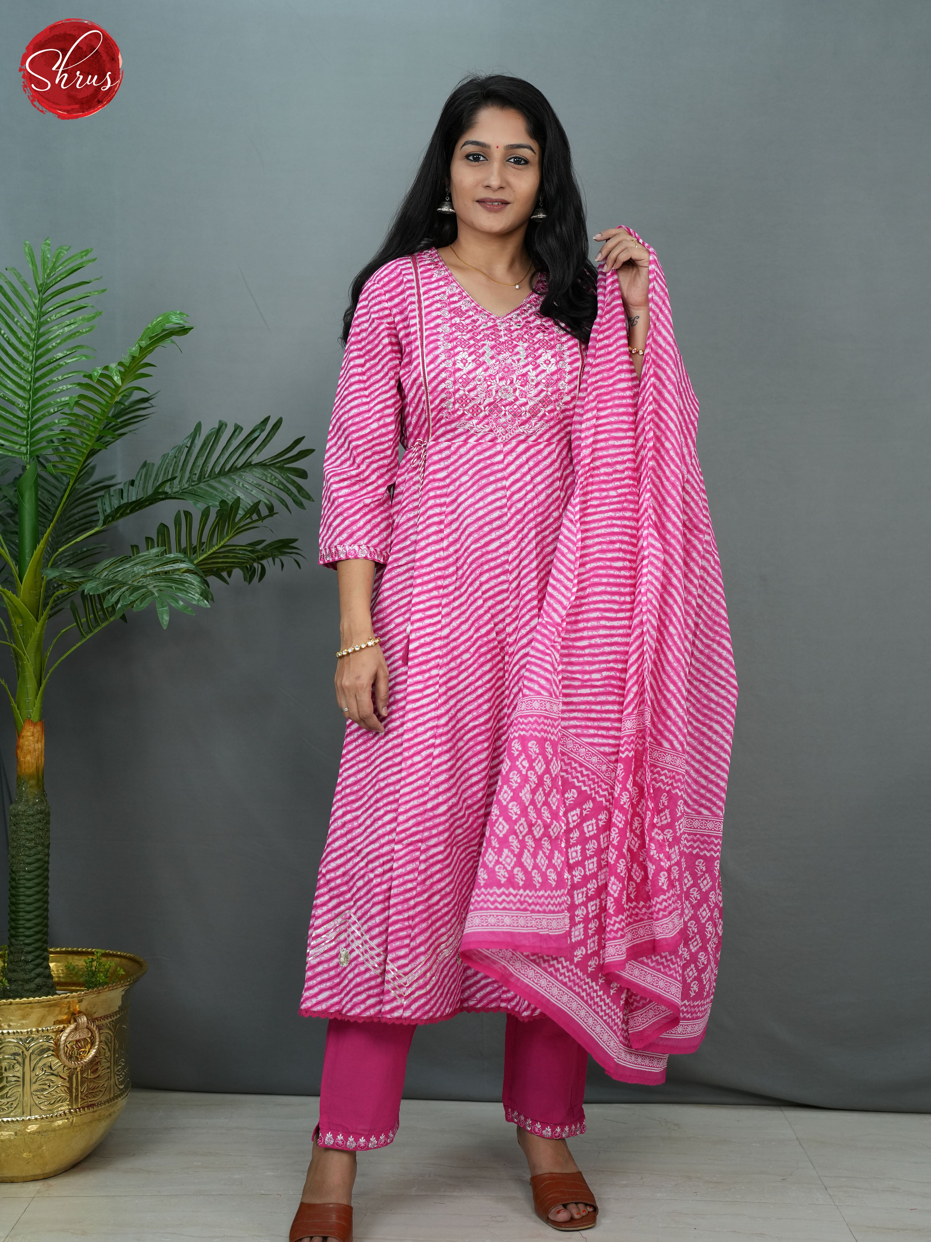 Pink - stripes printed 3pc Readymade salwar - Shop on ShrusEternity.com