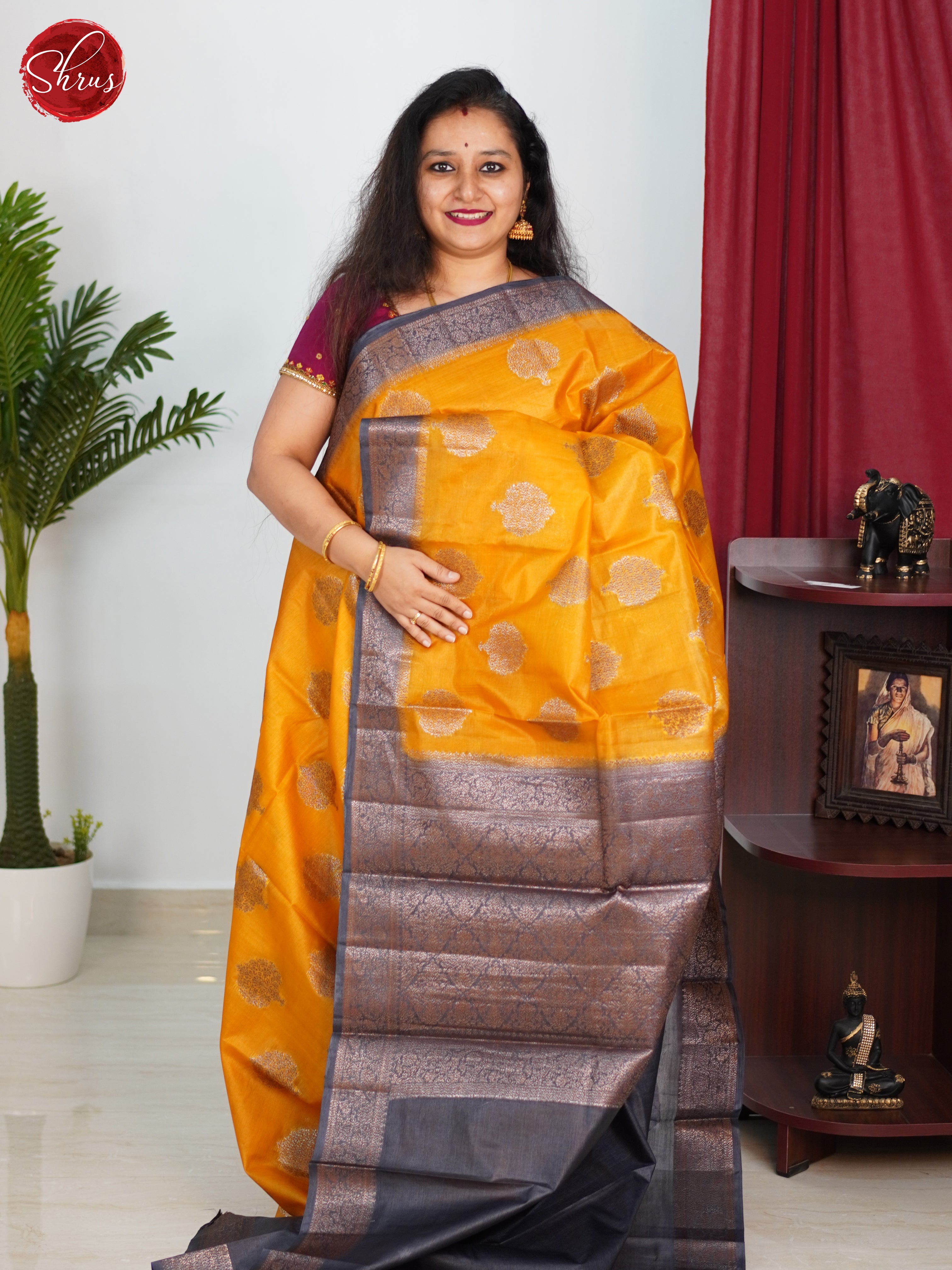 Yellow & Grey - Tussar Saree - Shop on ShrusEternity.com