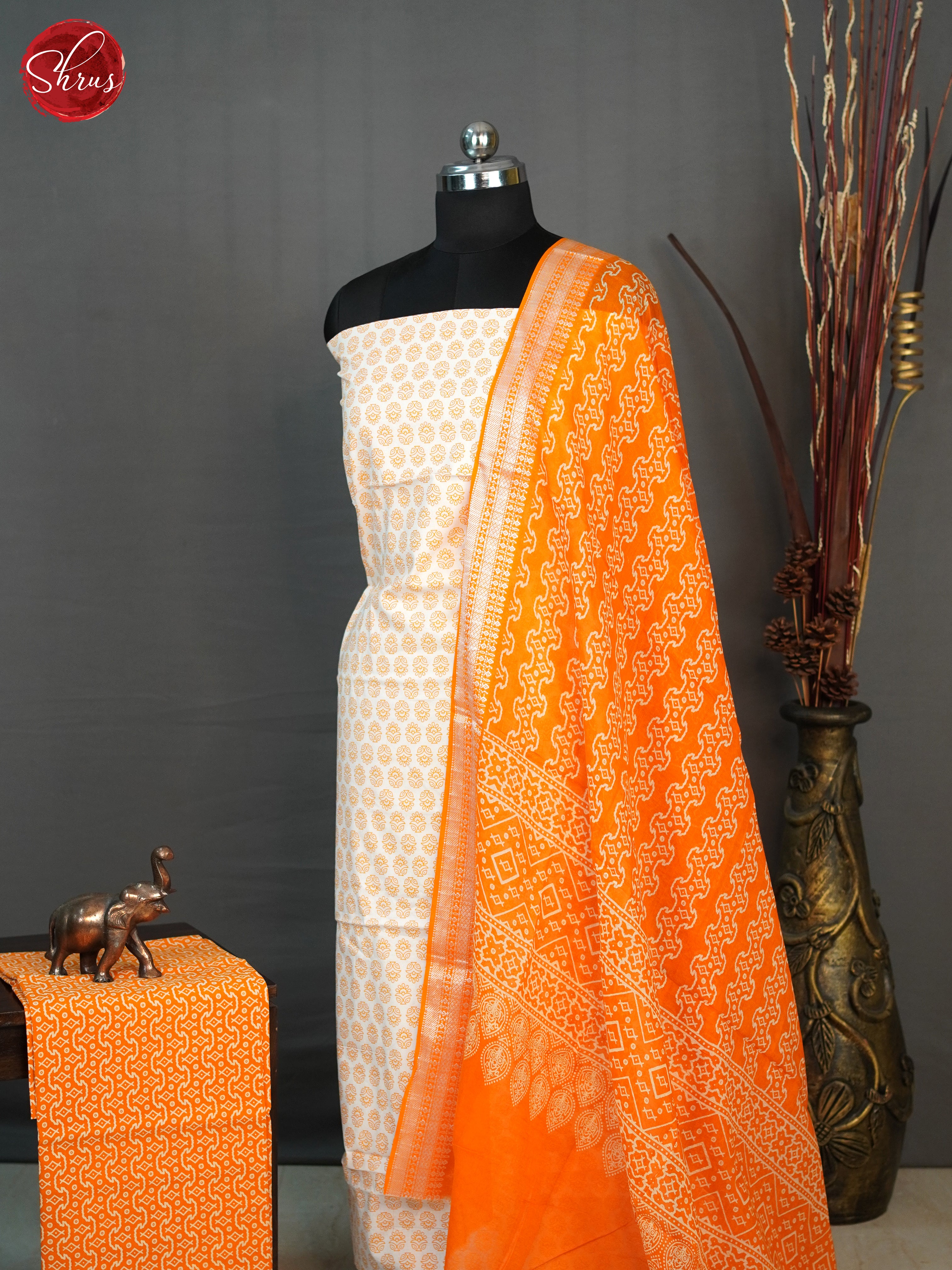 Cream & Orange-Cotton Unstitched Salwar - Shop on ShrusEternity.com