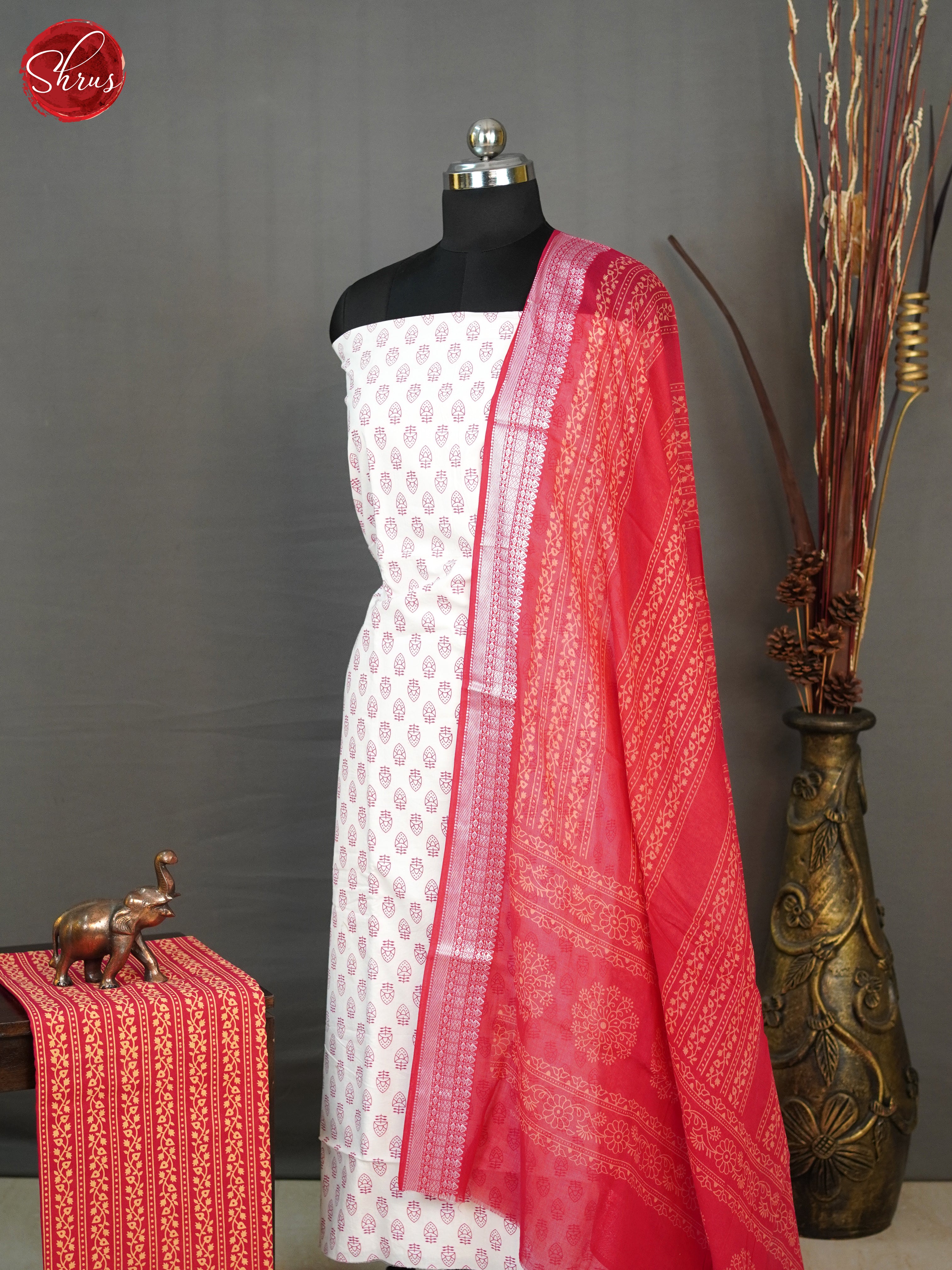 Cream & Red - Cotton Unstitched Salwar - Shop on ShrusEternity.com