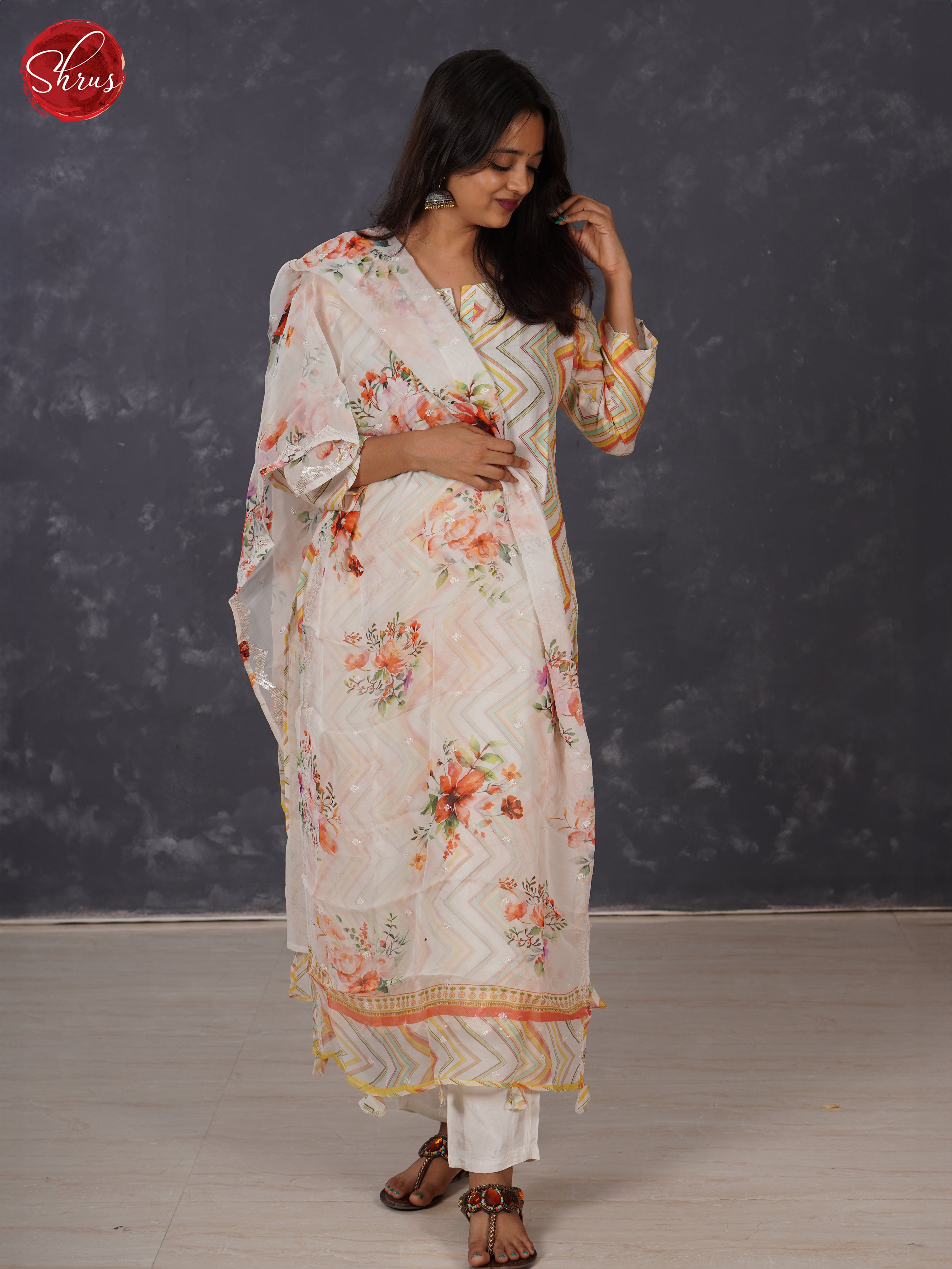 Cream & Yellow - Cotton 3-piece Readymade Salwar - Shop on ShrusEternity.com