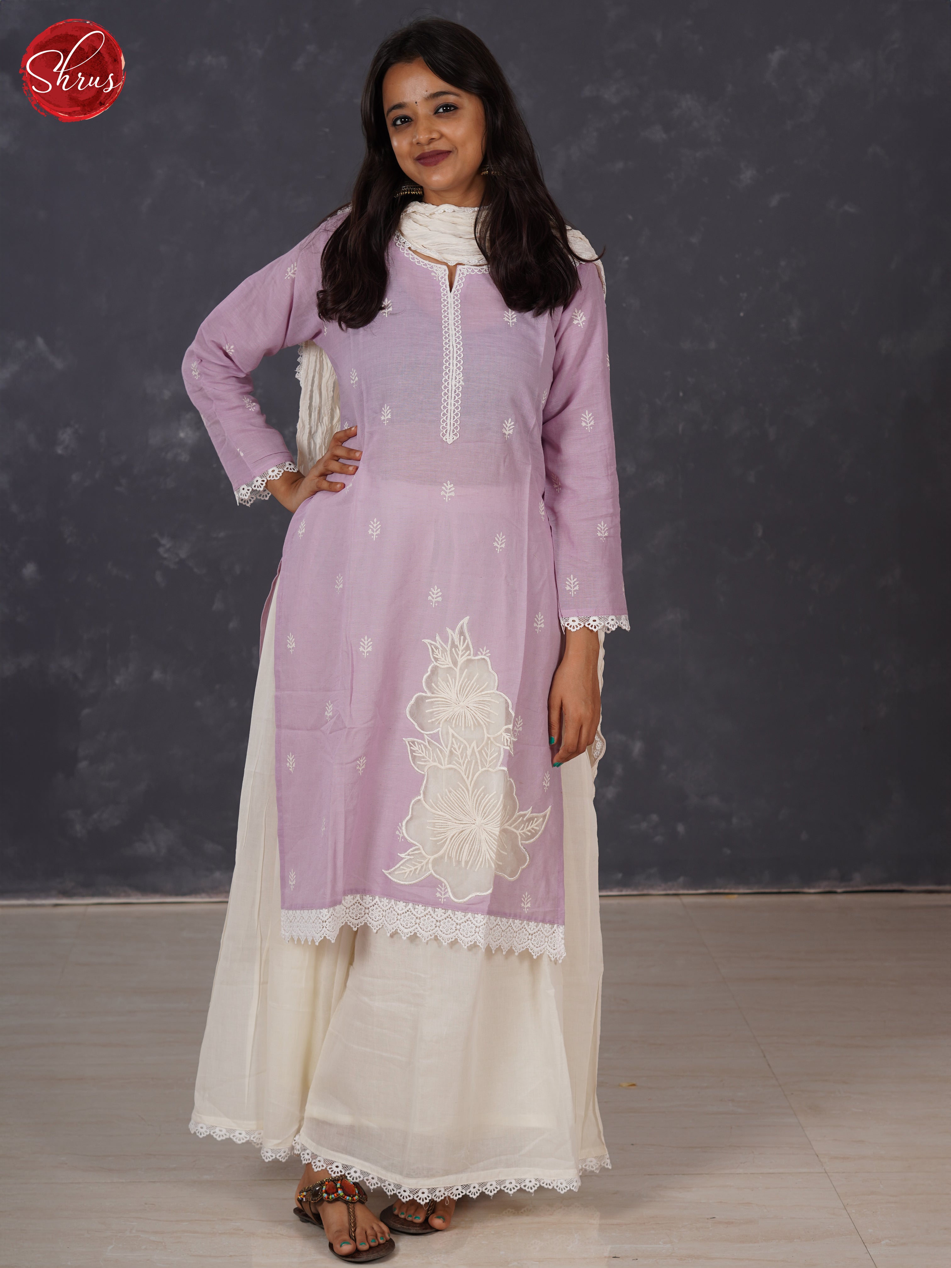Lavender & White - Cotton 3-piece Readymade Salwar - Shop on ShrusEternity.com