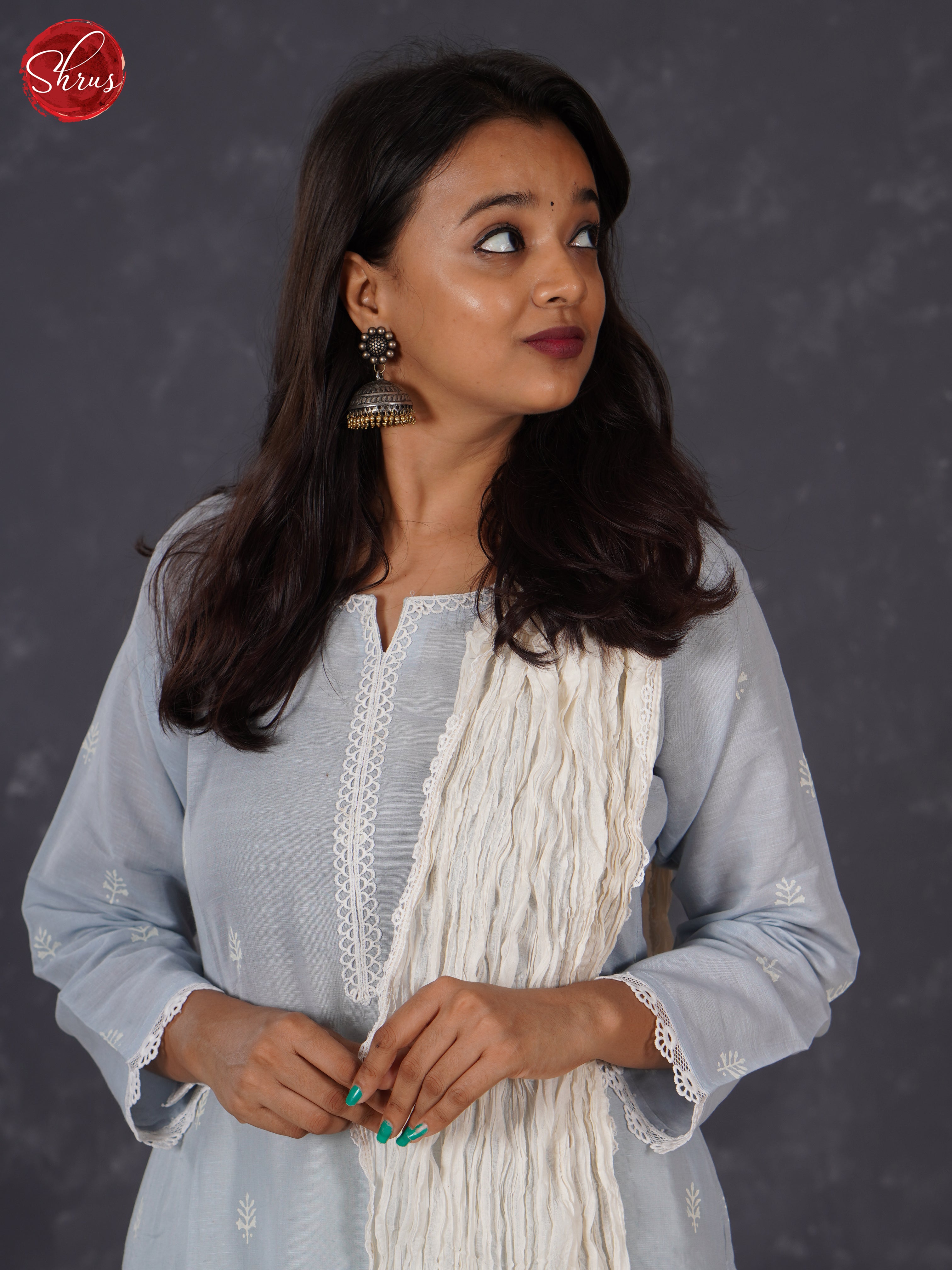 Blue & White -Cotton 3-piece Readymade Salwar - Shop on ShrusEternity.com