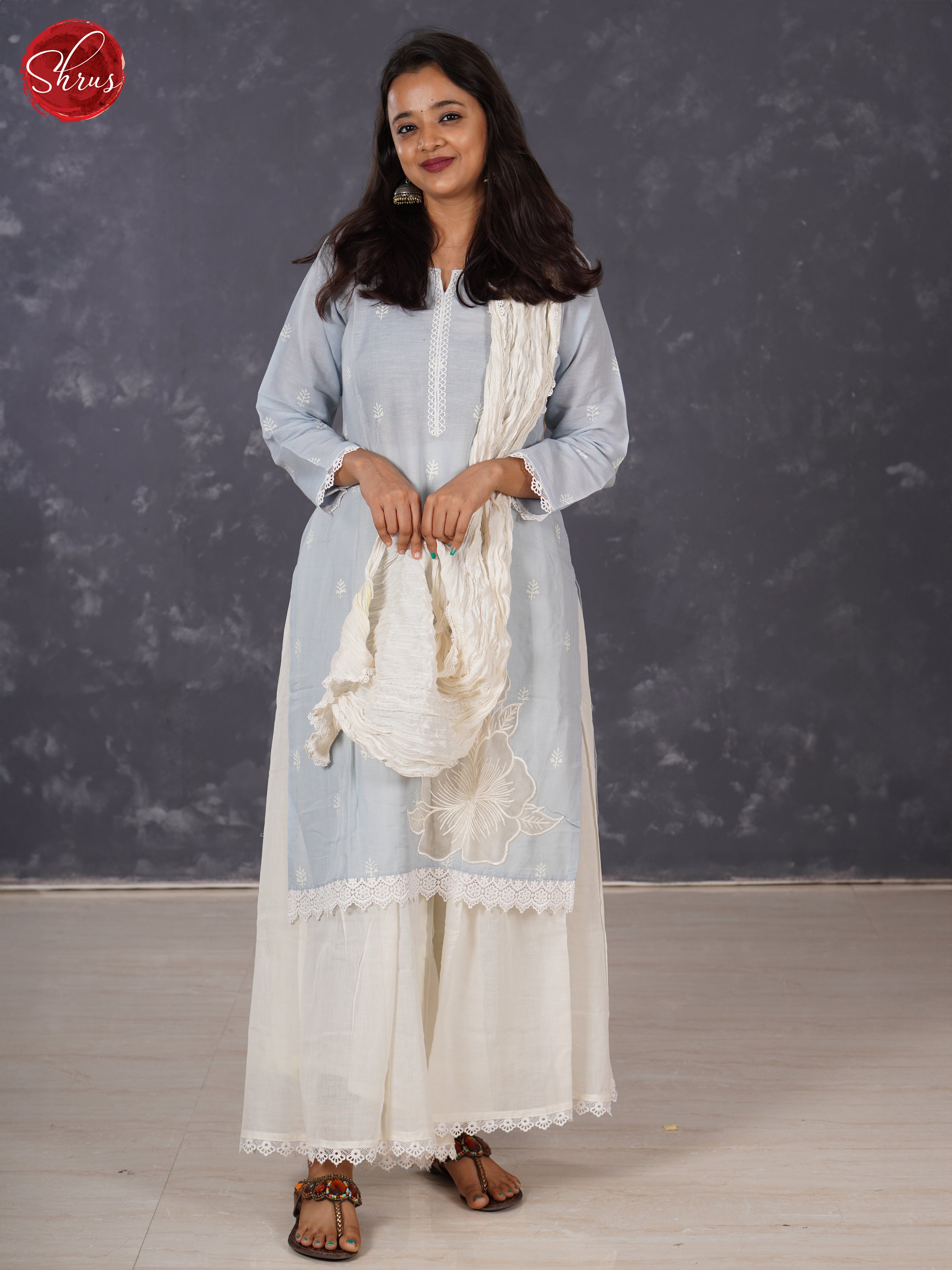 Blue & White -Cotton 3-piece Readymade Salwar - Shop on ShrusEternity.com