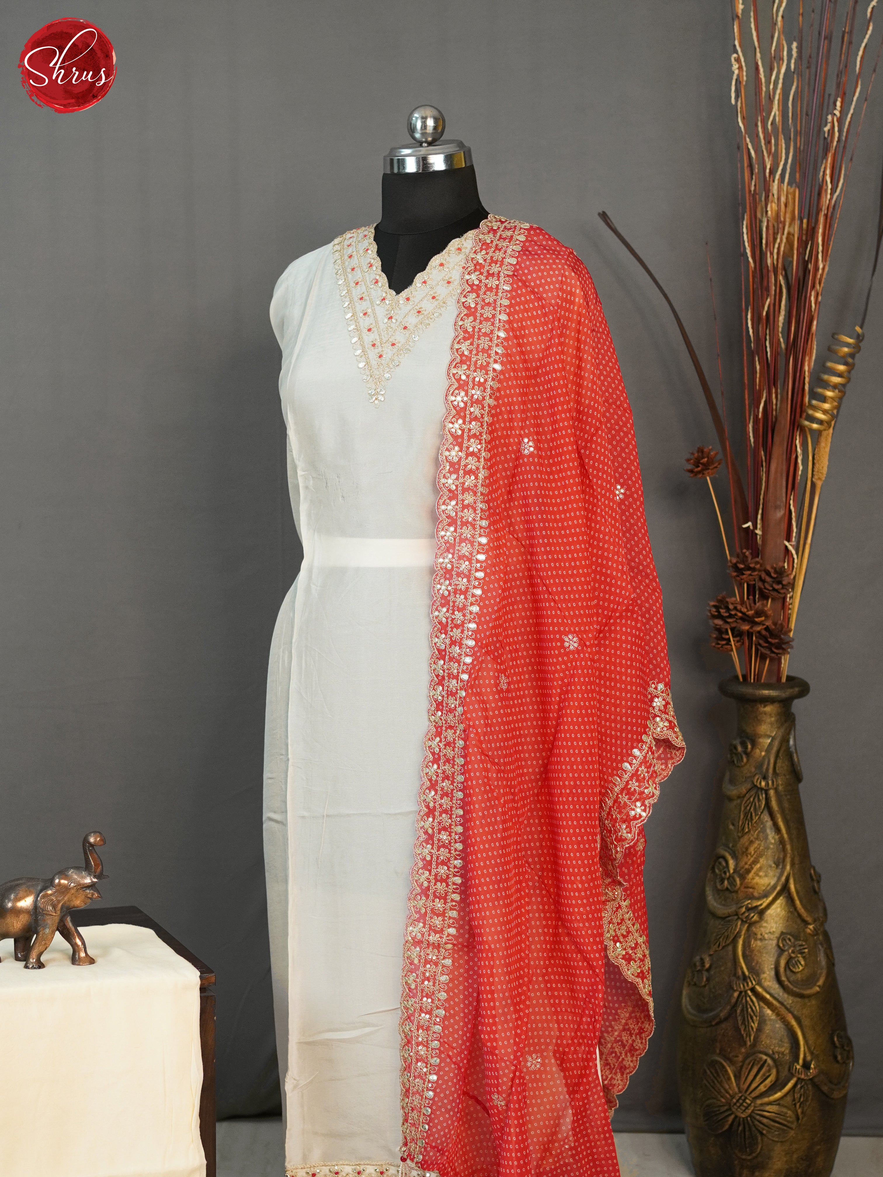 Cream & Red -Unstitched salwar - Shop on ShrusEternity.com