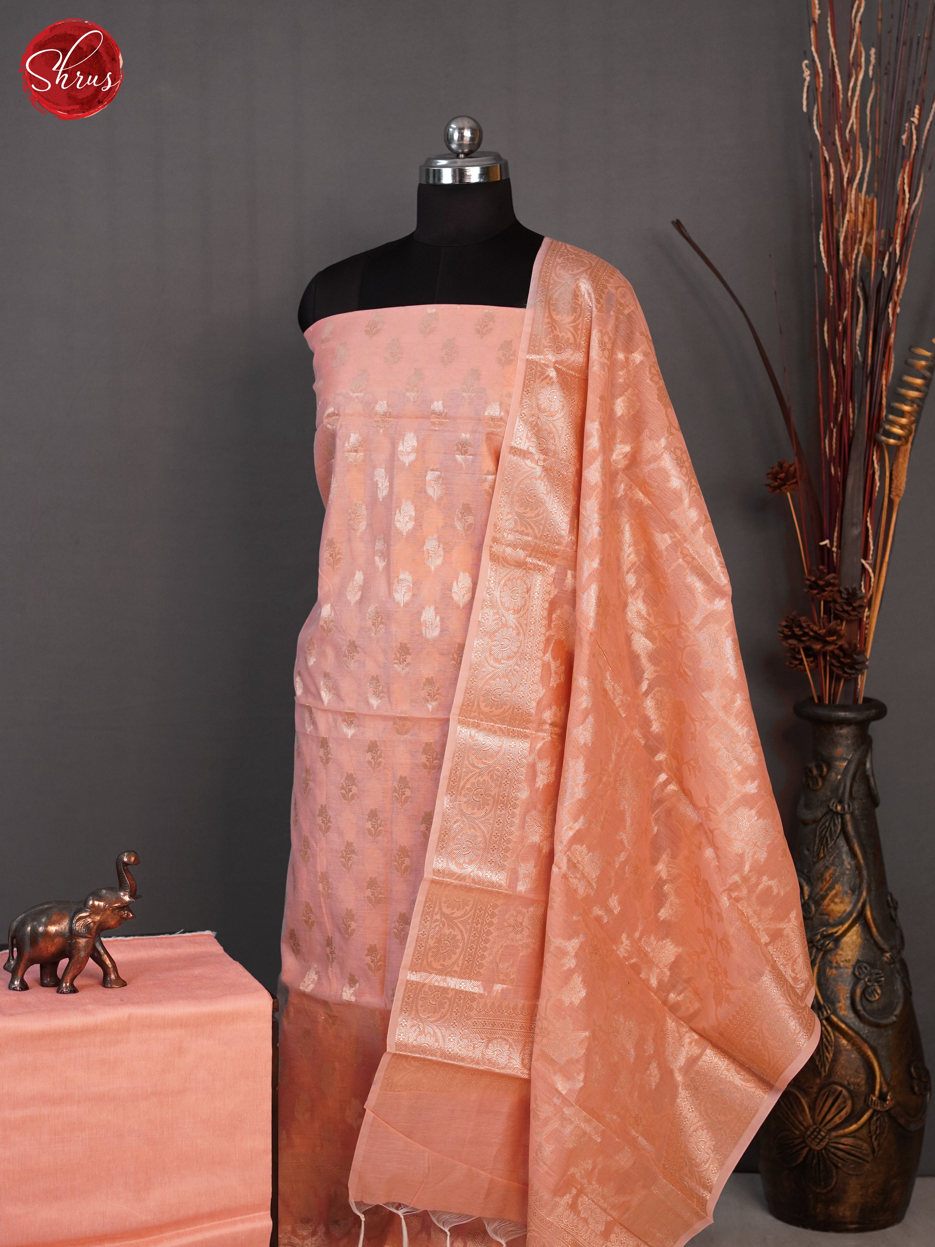 Peach - Semi Banarasi unstitched salwar - Shop on ShrusEternity.com