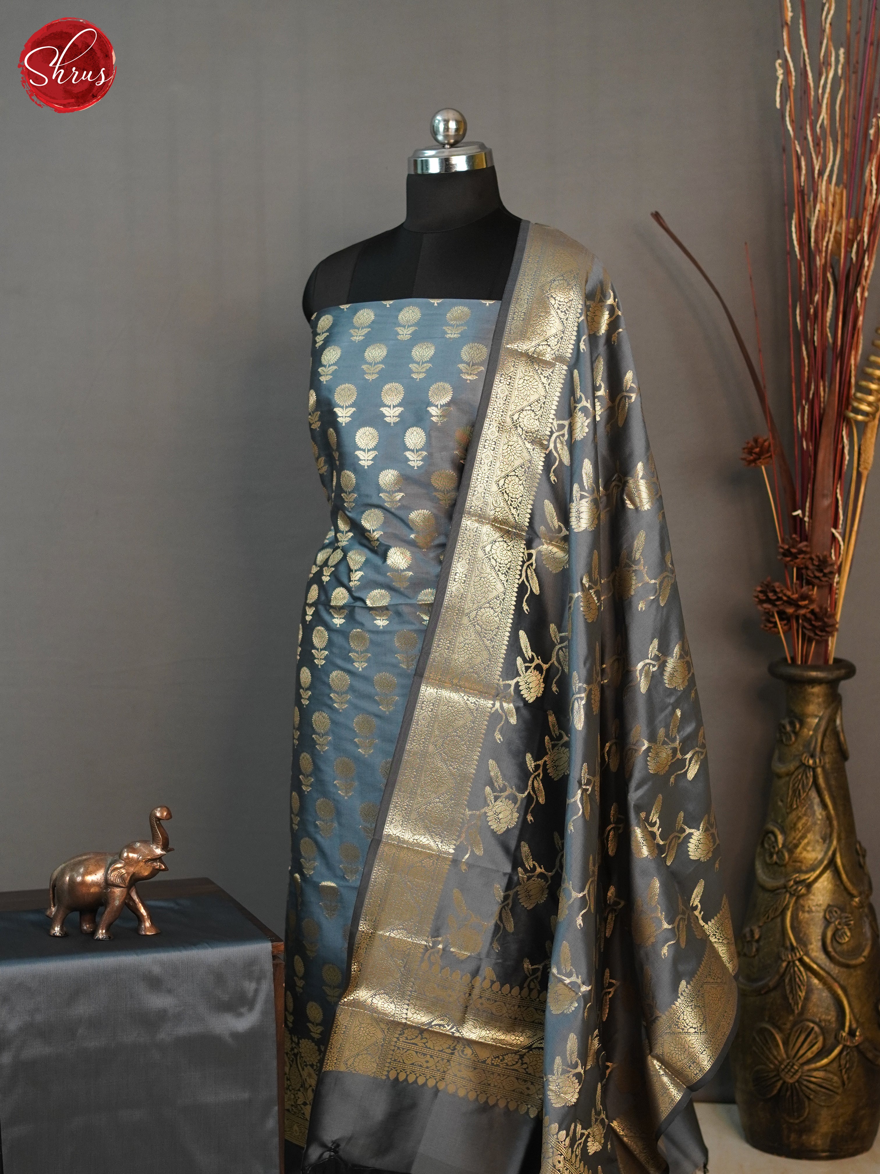 Grey - Semi banarasi Unstitched salwar - Shop on ShrusEternity.com