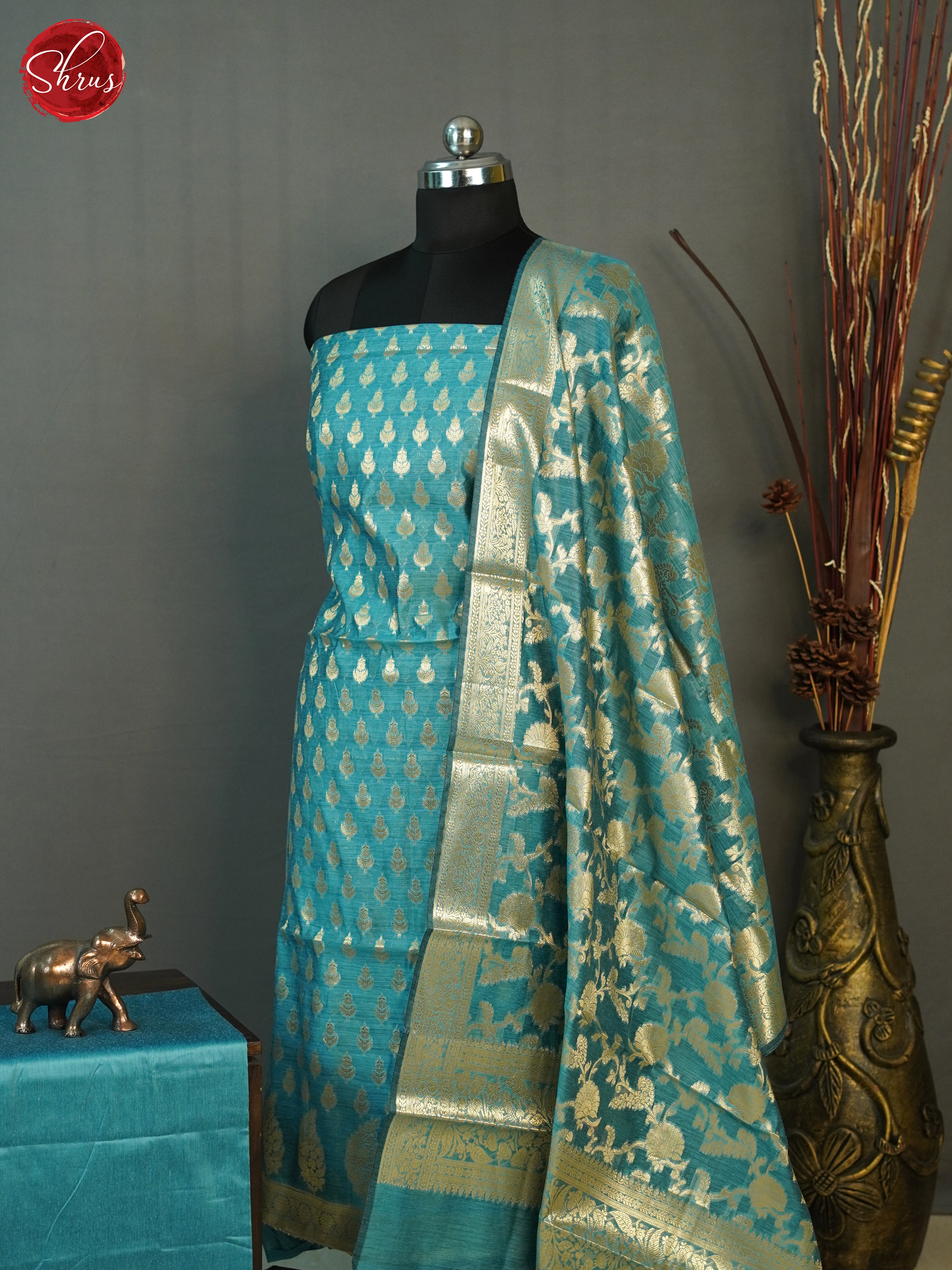 Blue - Semi Banarasi Unstitched salwar - Shop on ShrusEternity.com