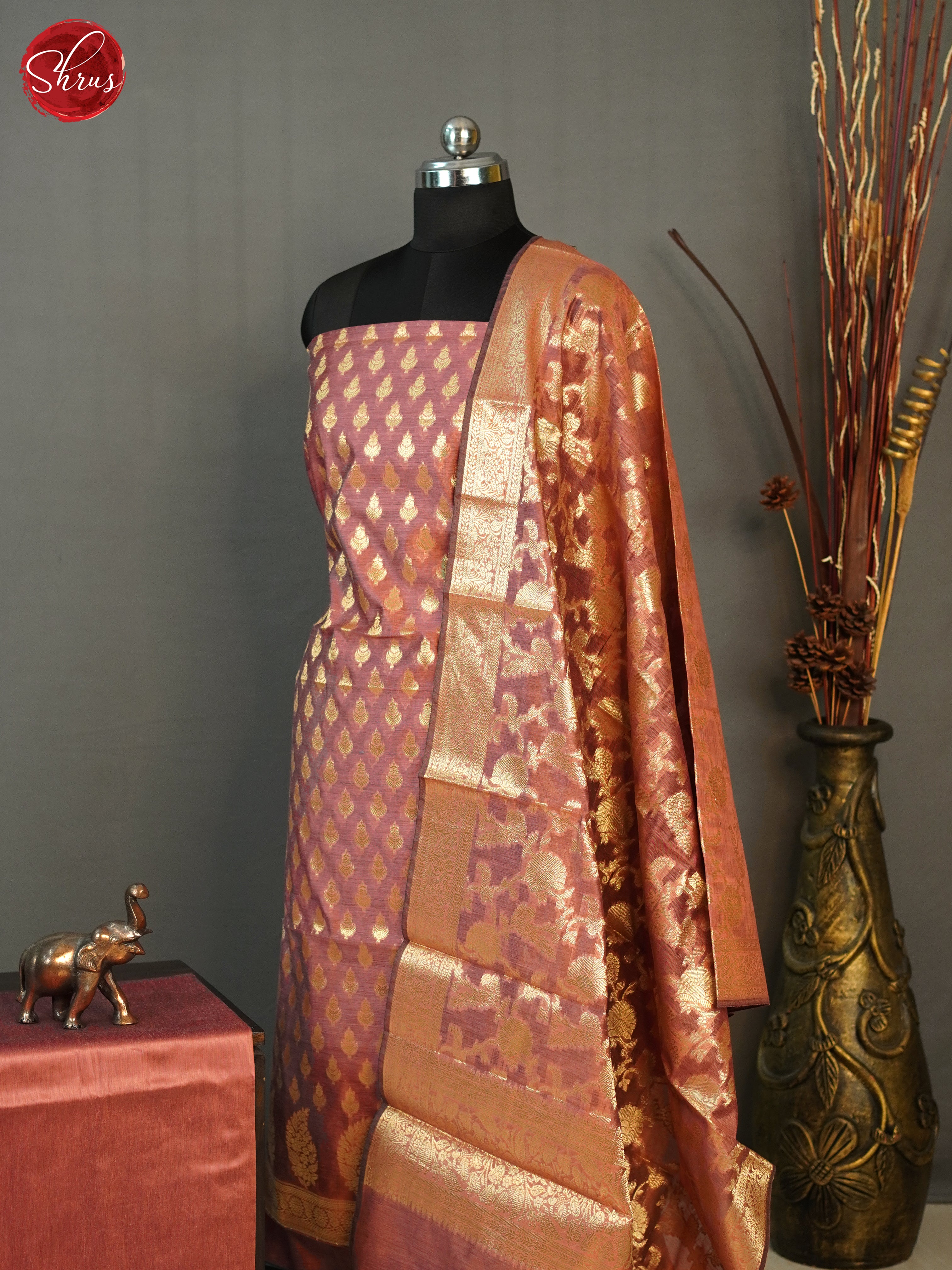 Brown -Semi Banarasi Unstitched salwar - Shop on ShrusEternity.com