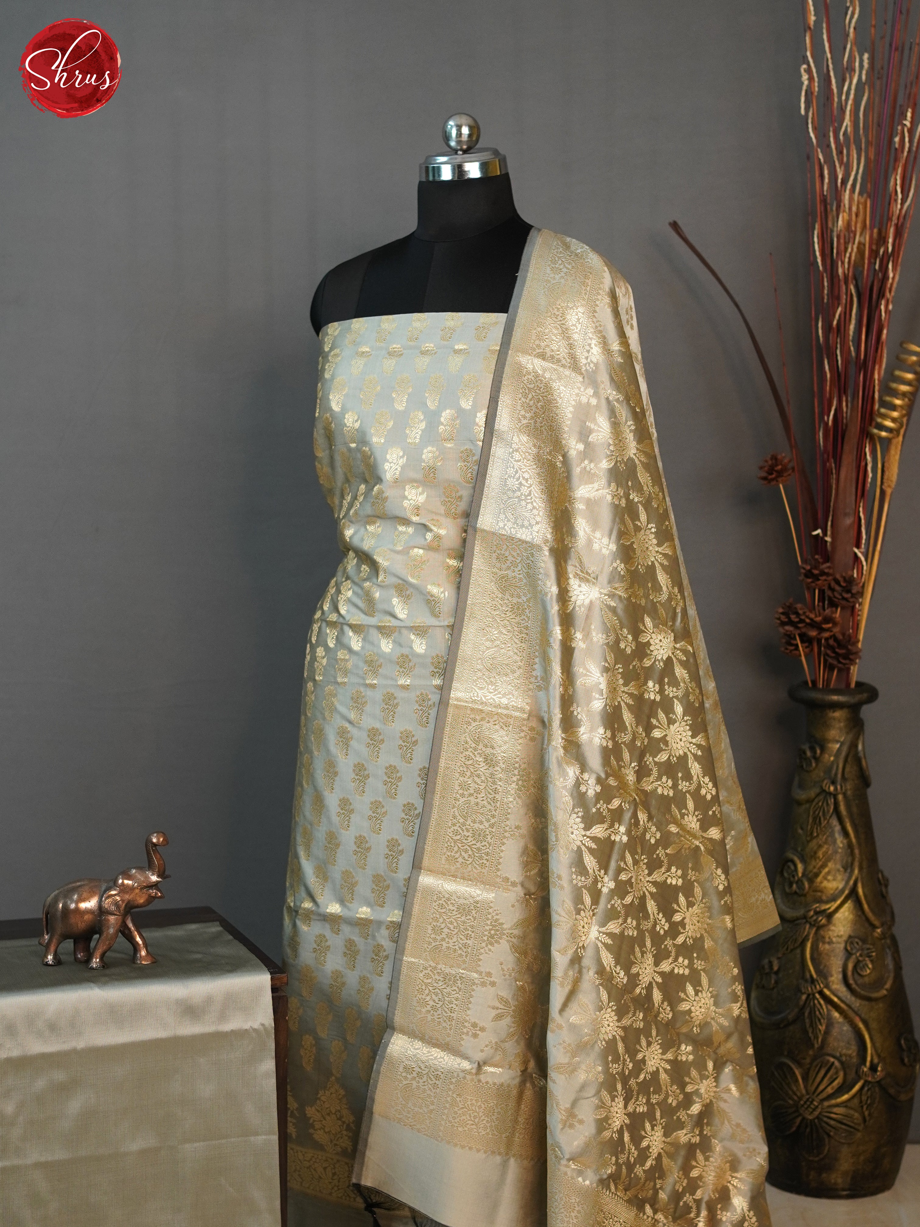 Grey - Semi Banarasi Unstitched salwar - Shop on ShrusEternity.com