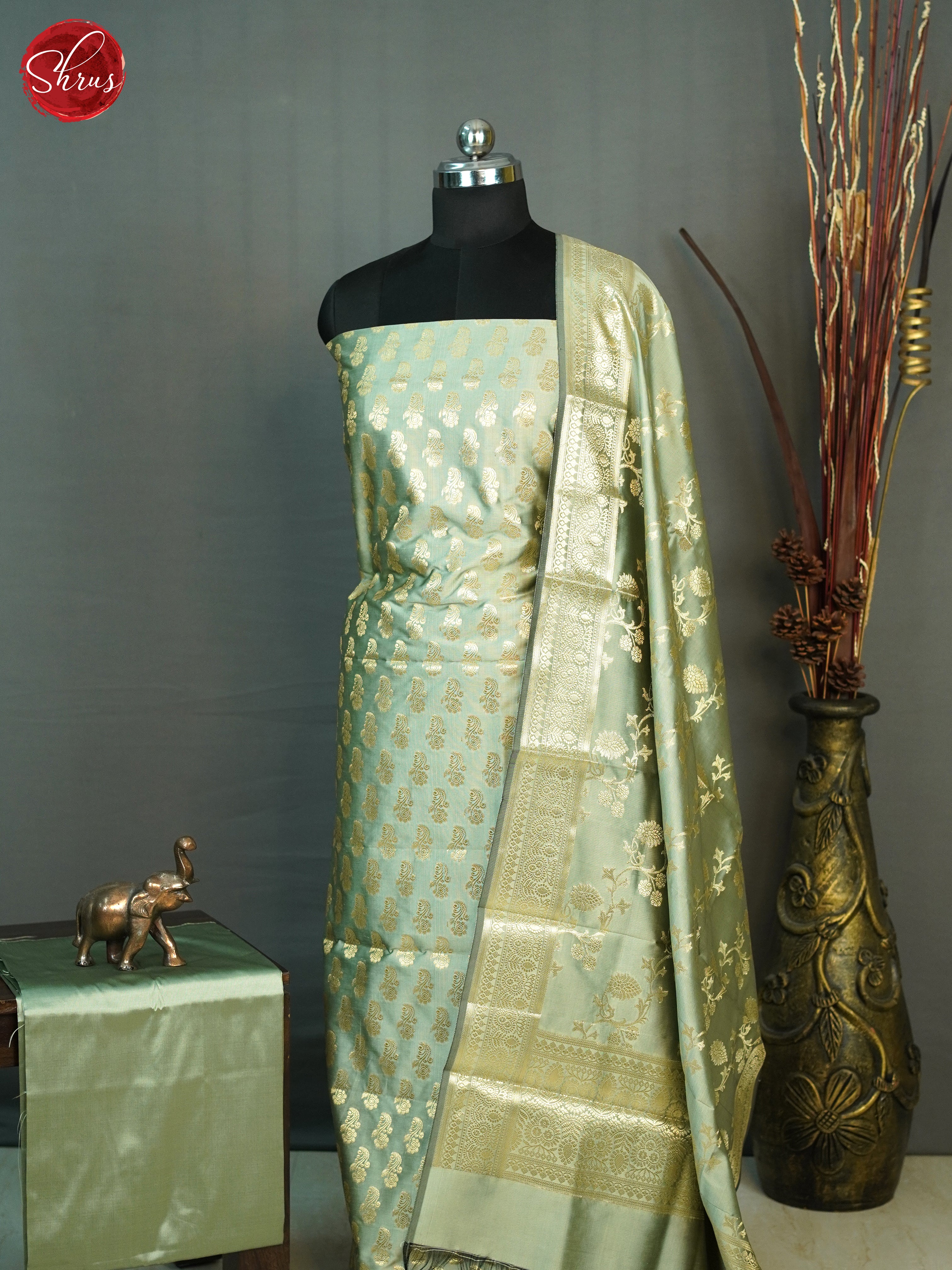 Green- Semi Banarasi unstitched Salwar - Shop on ShrusEternity.com