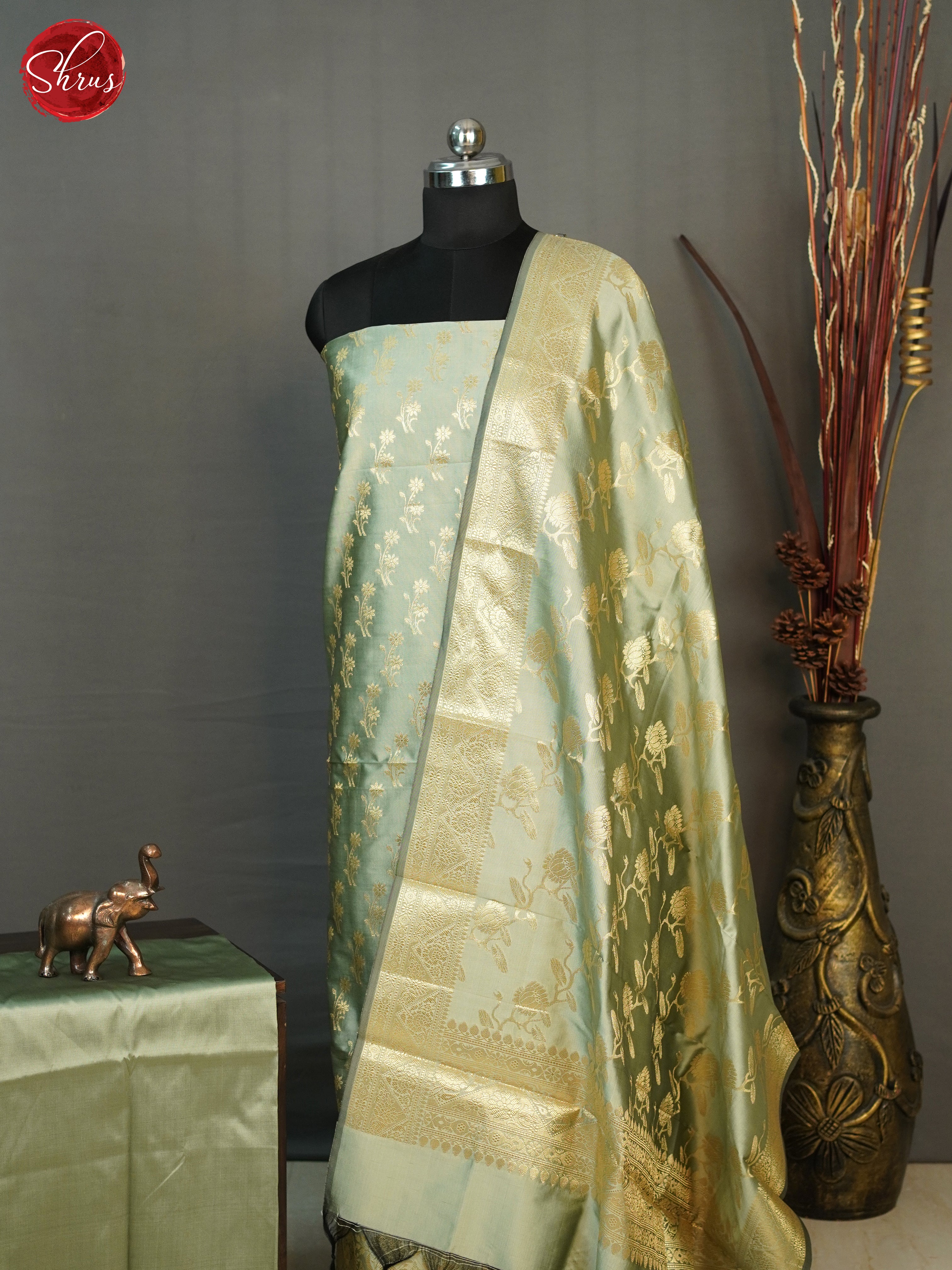 Green -Semi Banarasi Unsitched Salwar - Shop on ShrusEternity.com