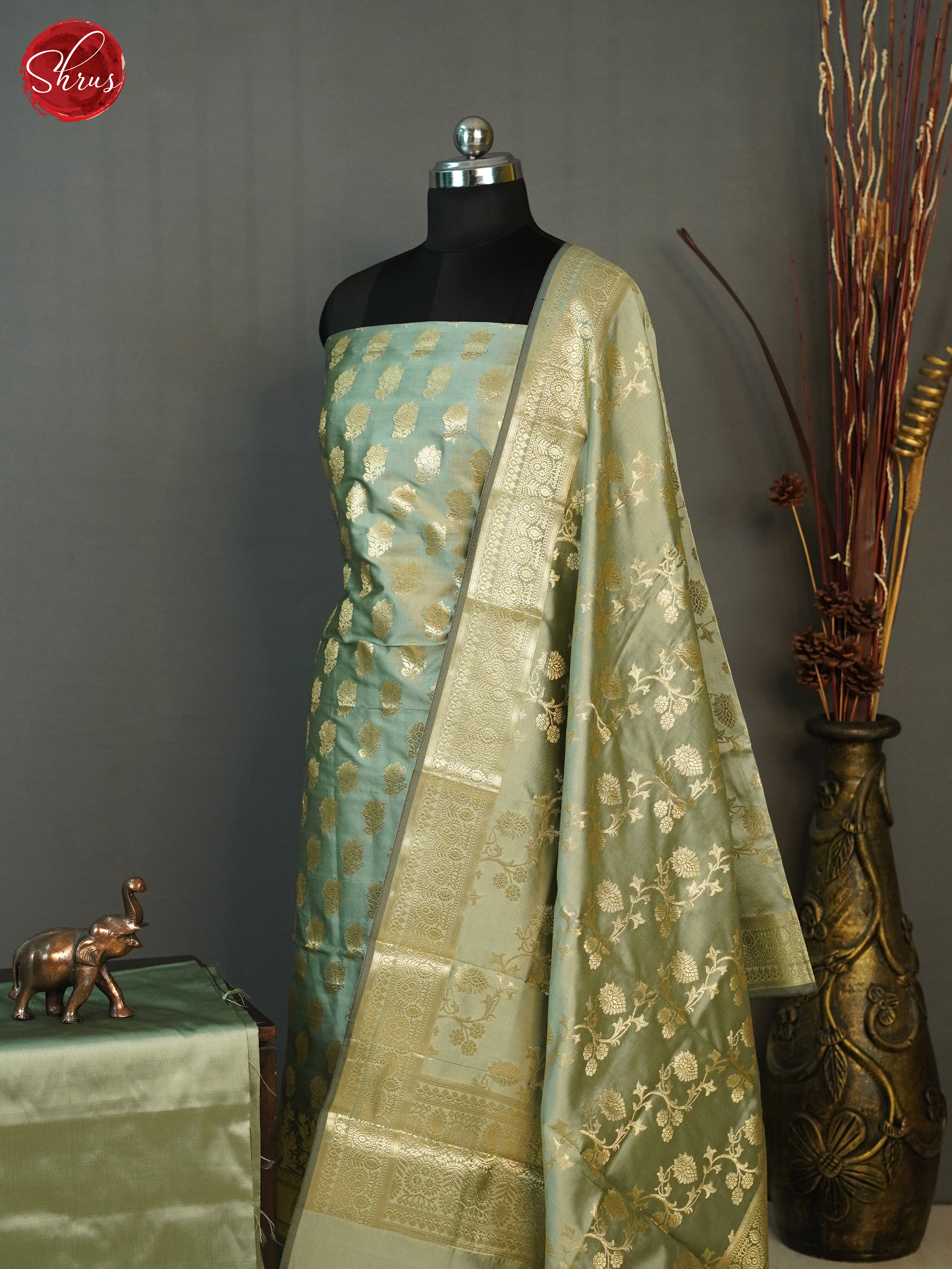 Green - Semi Banarasi Unstitched salwar - Shop on ShrusEternity.com