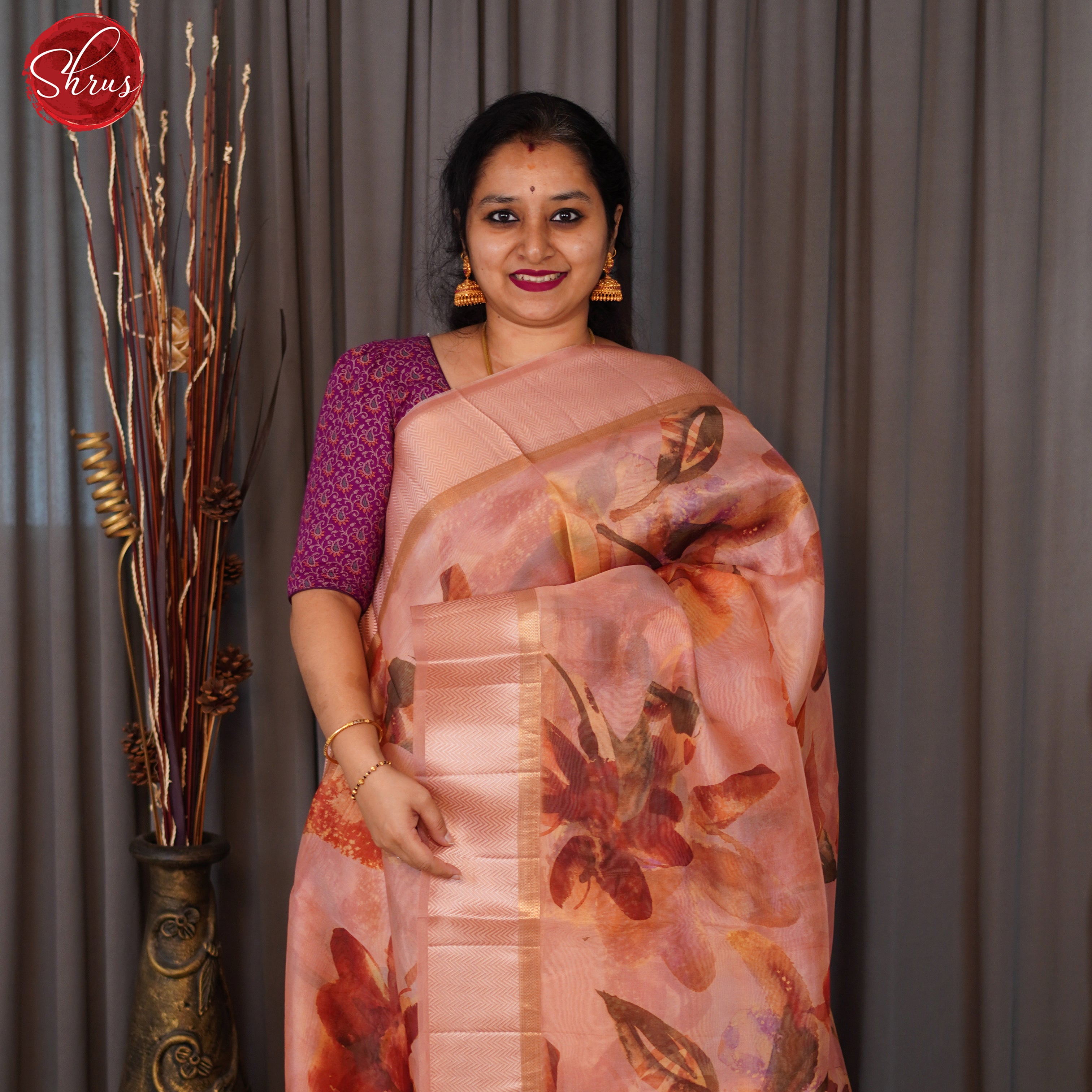 Peach(Single Tone) - Organza Saree - Shop on ShrusEternity.com
