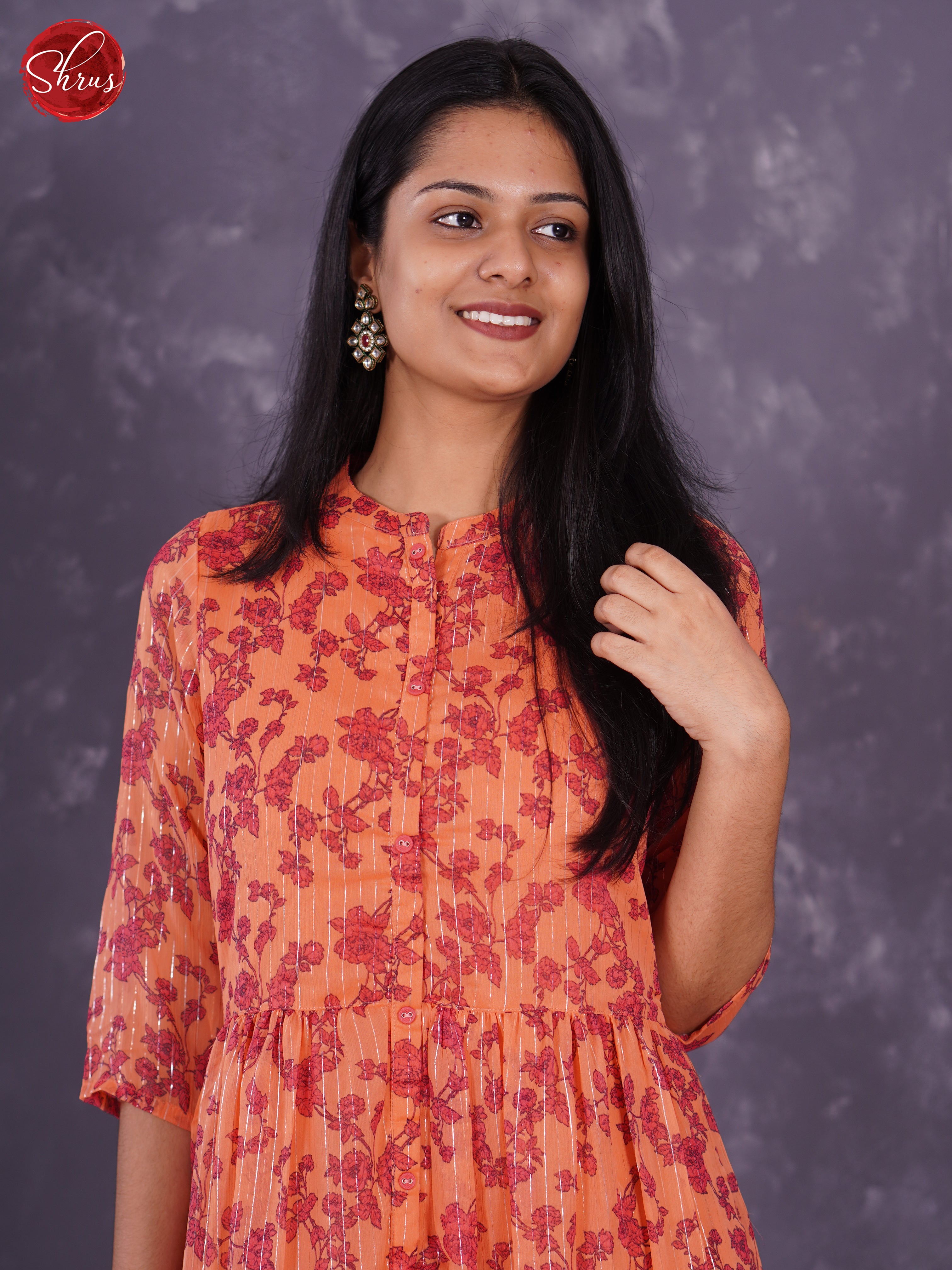 Orange- Printed Readymade kurti - Shop on ShrusEternity.com