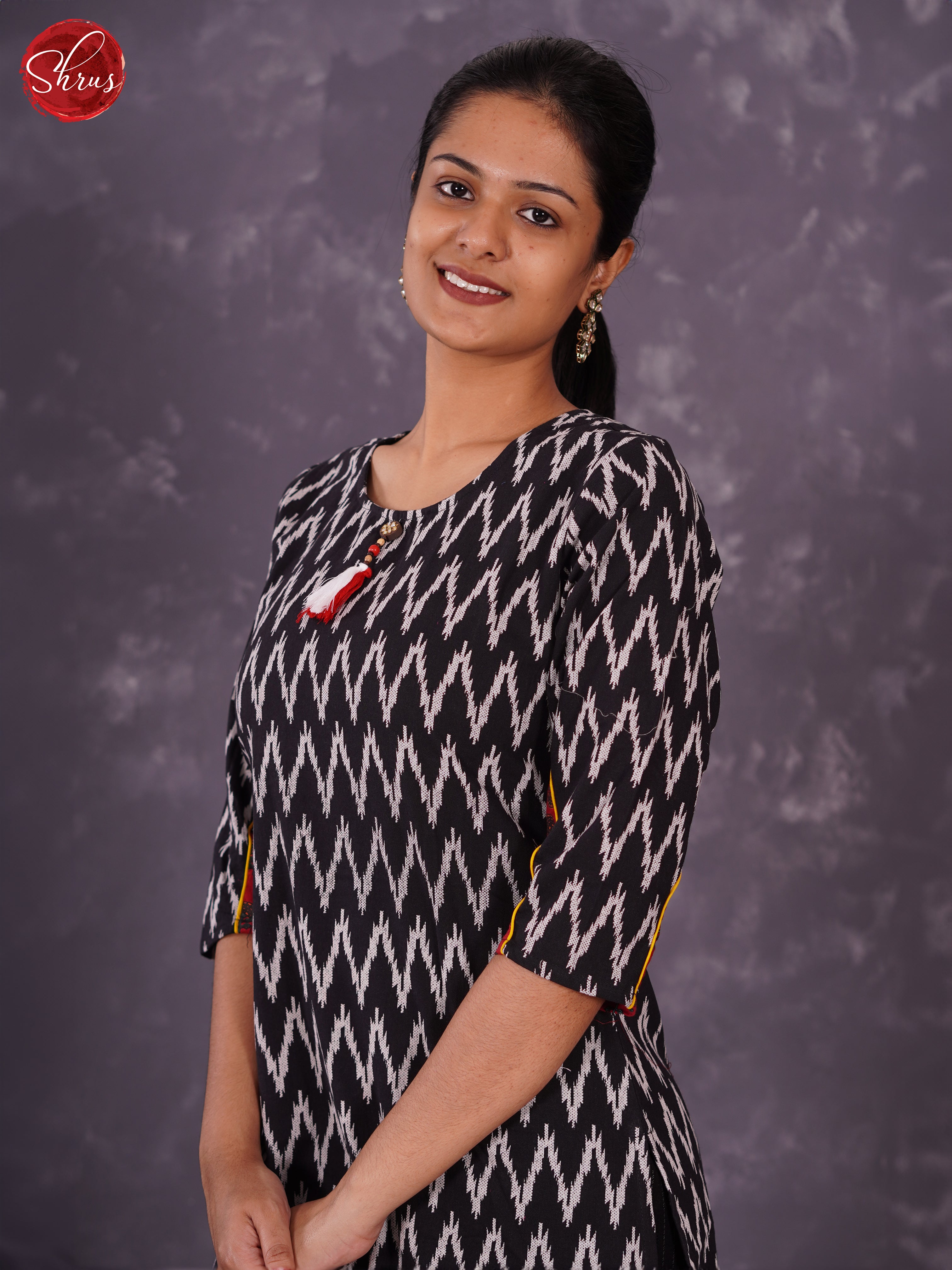 Black - Readymade kurti with ikkat print - Shop on ShrusEternity.com