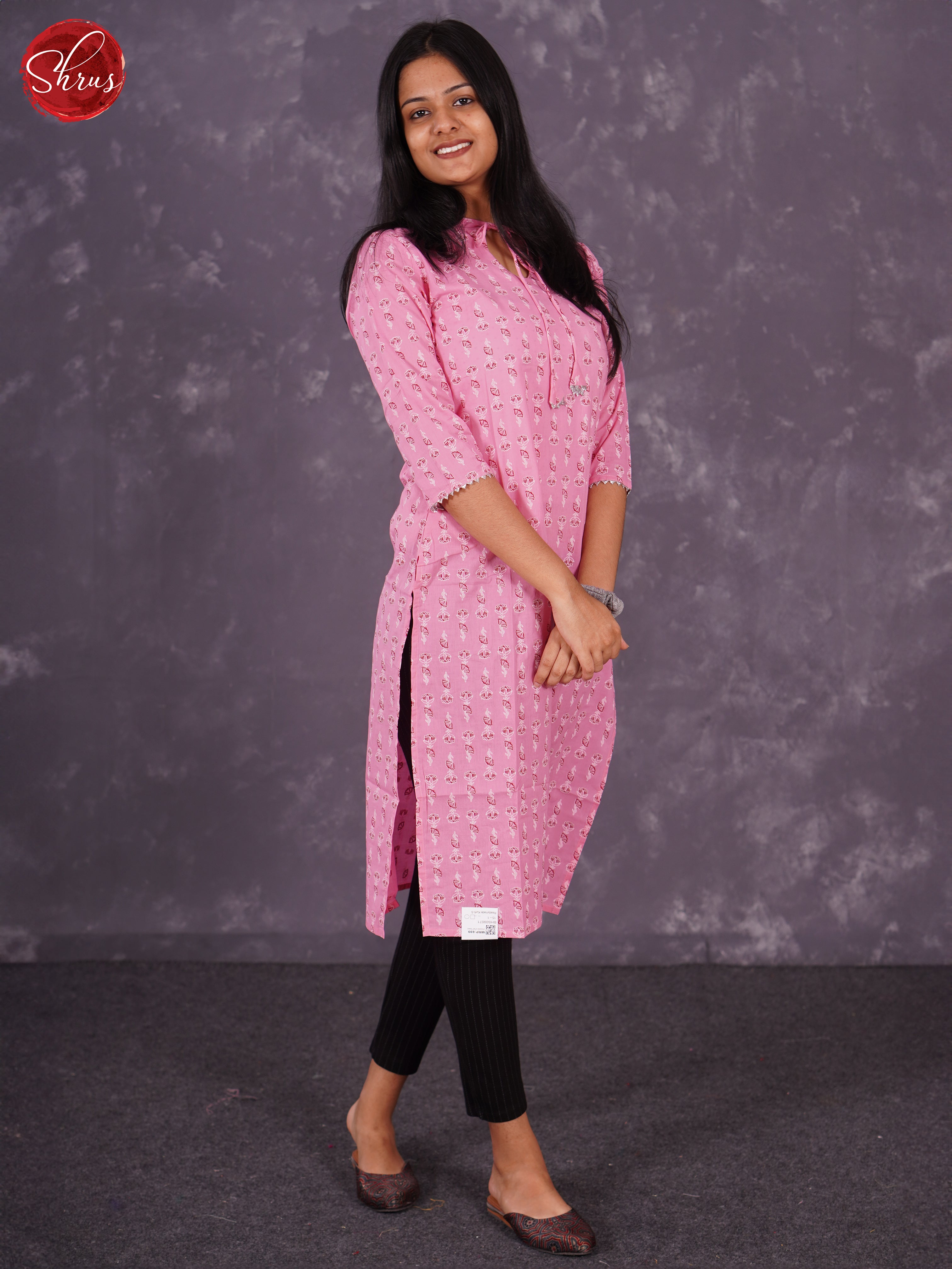 Pink- Readymade kurti with floral print - Shop on ShrusEternity.com