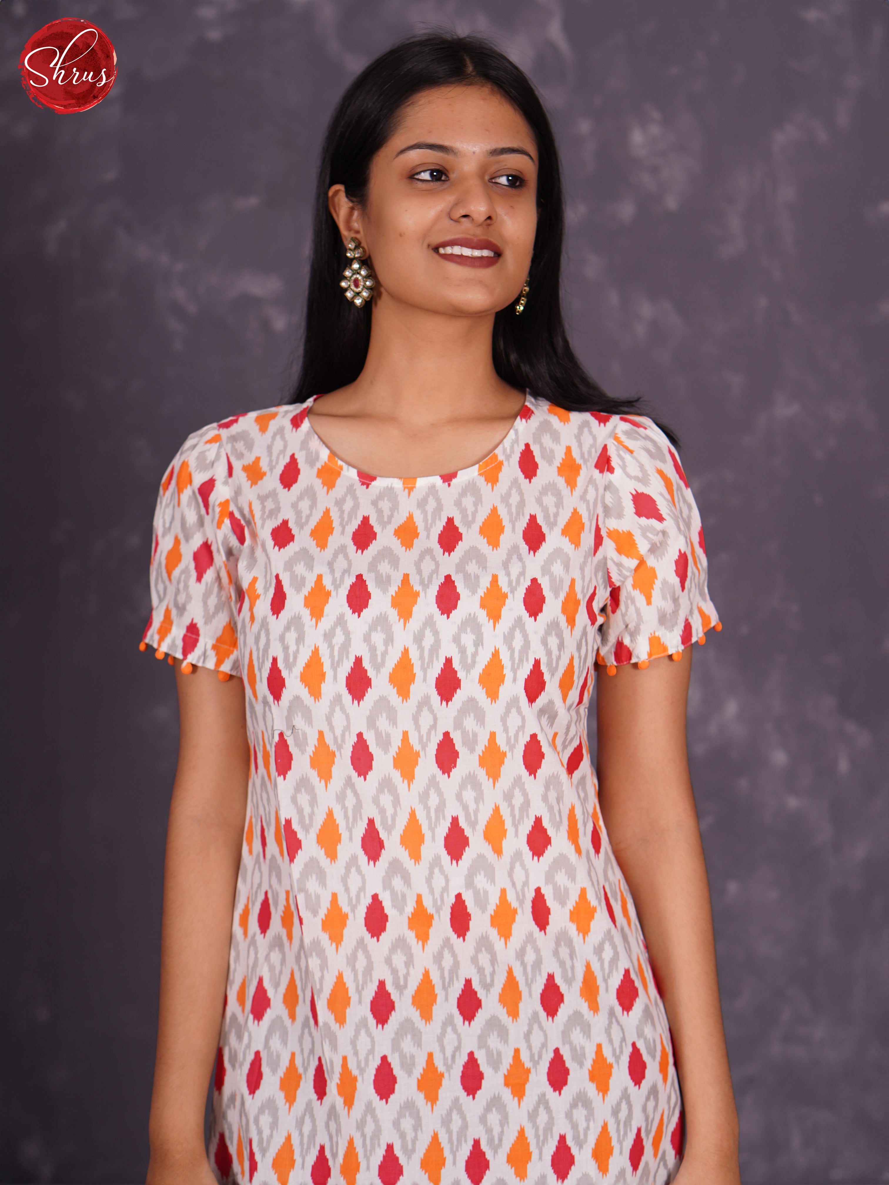 White & Grey - Readymade kurti with ikkat print - Shop on ShrusEternity.com
