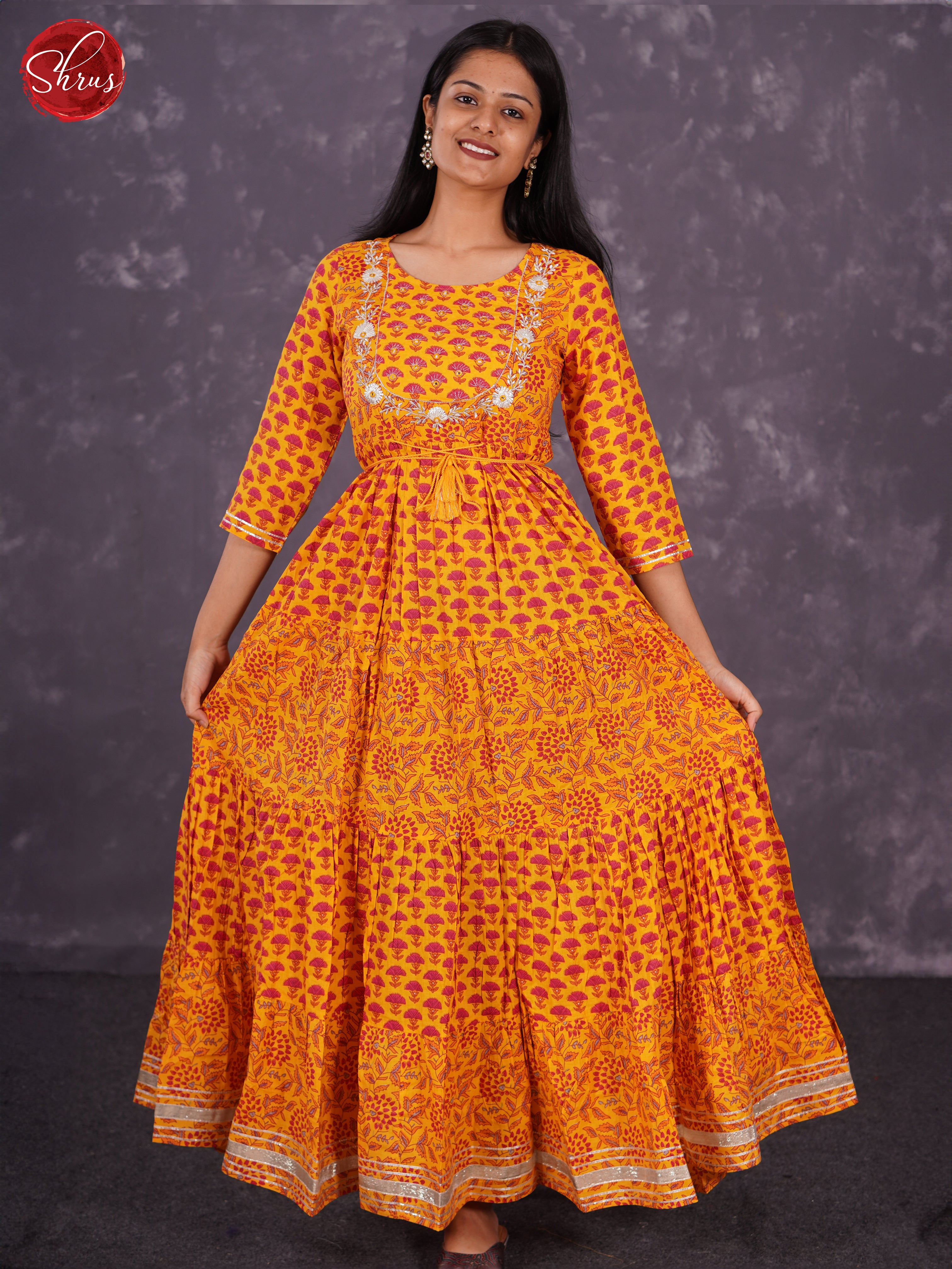 Orange - Printed Anarkali Readymade kurti - Shop on ShrusEternity.com