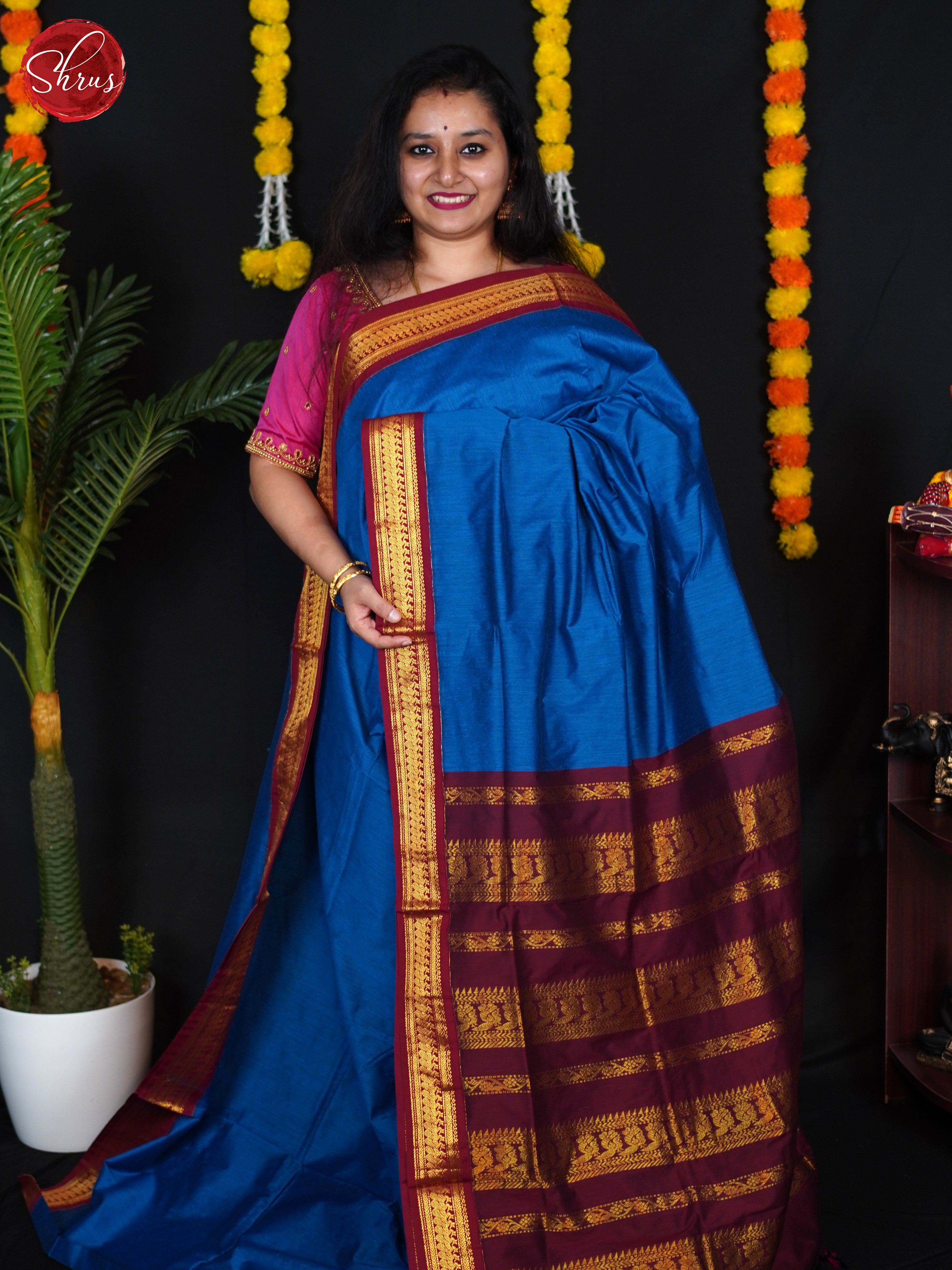 Blue & Maroon - Kalyani Cotton Saree - Shop on ShrusEternity.com