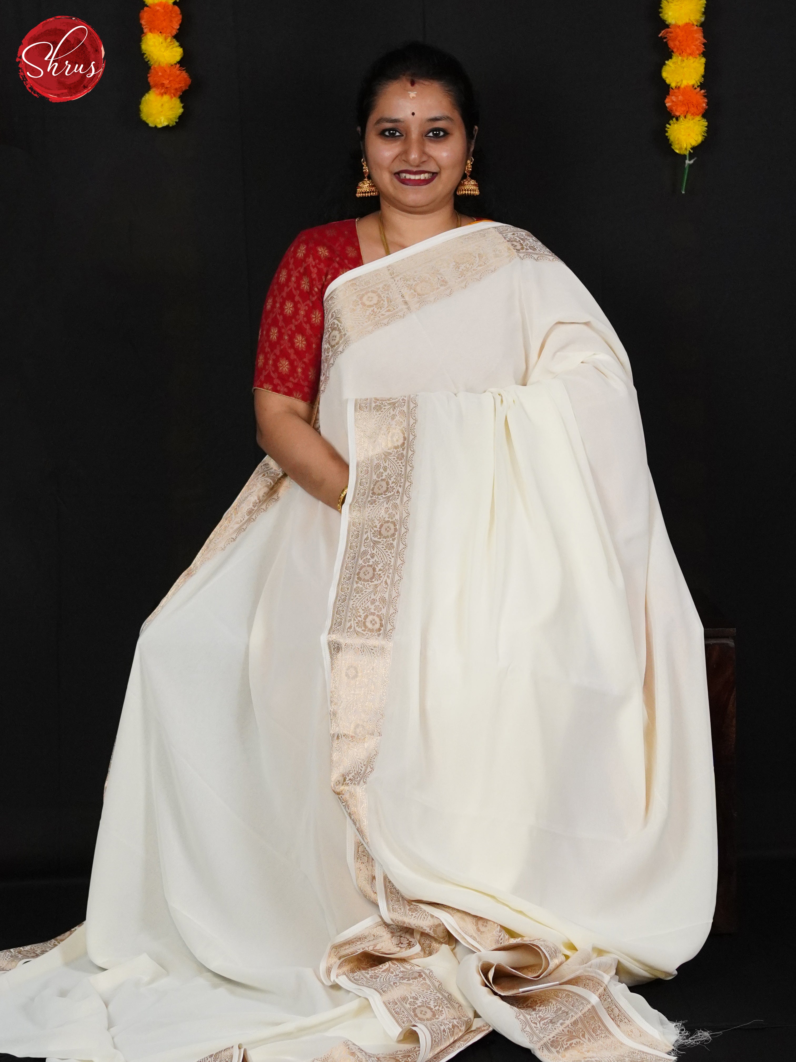 Cream(Single Tone) - Semi Georgette Saree - Shop on ShrusEternity.com