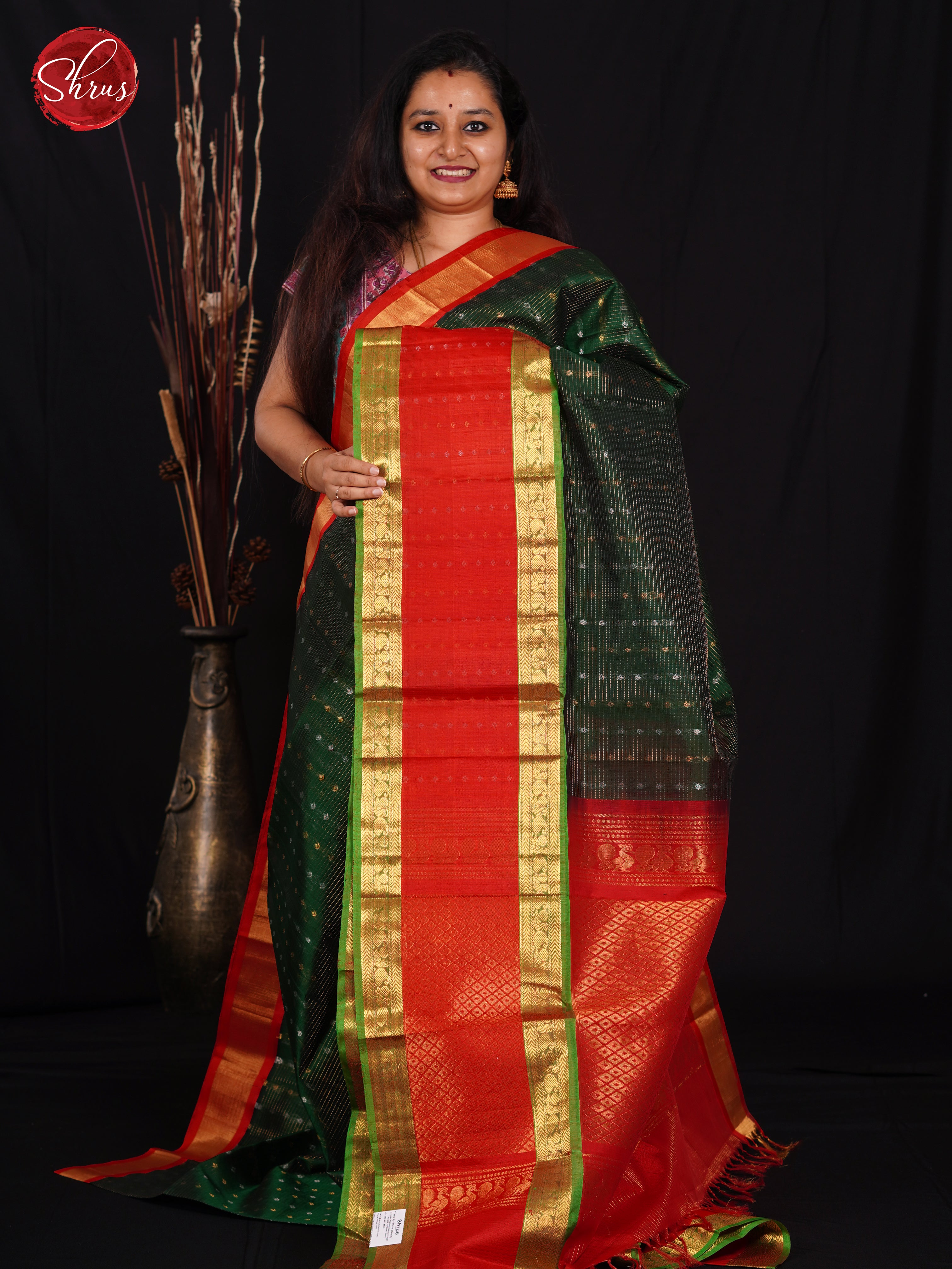 Green & Red - Silk Cotton Saree - Shop on ShrusEternity.com