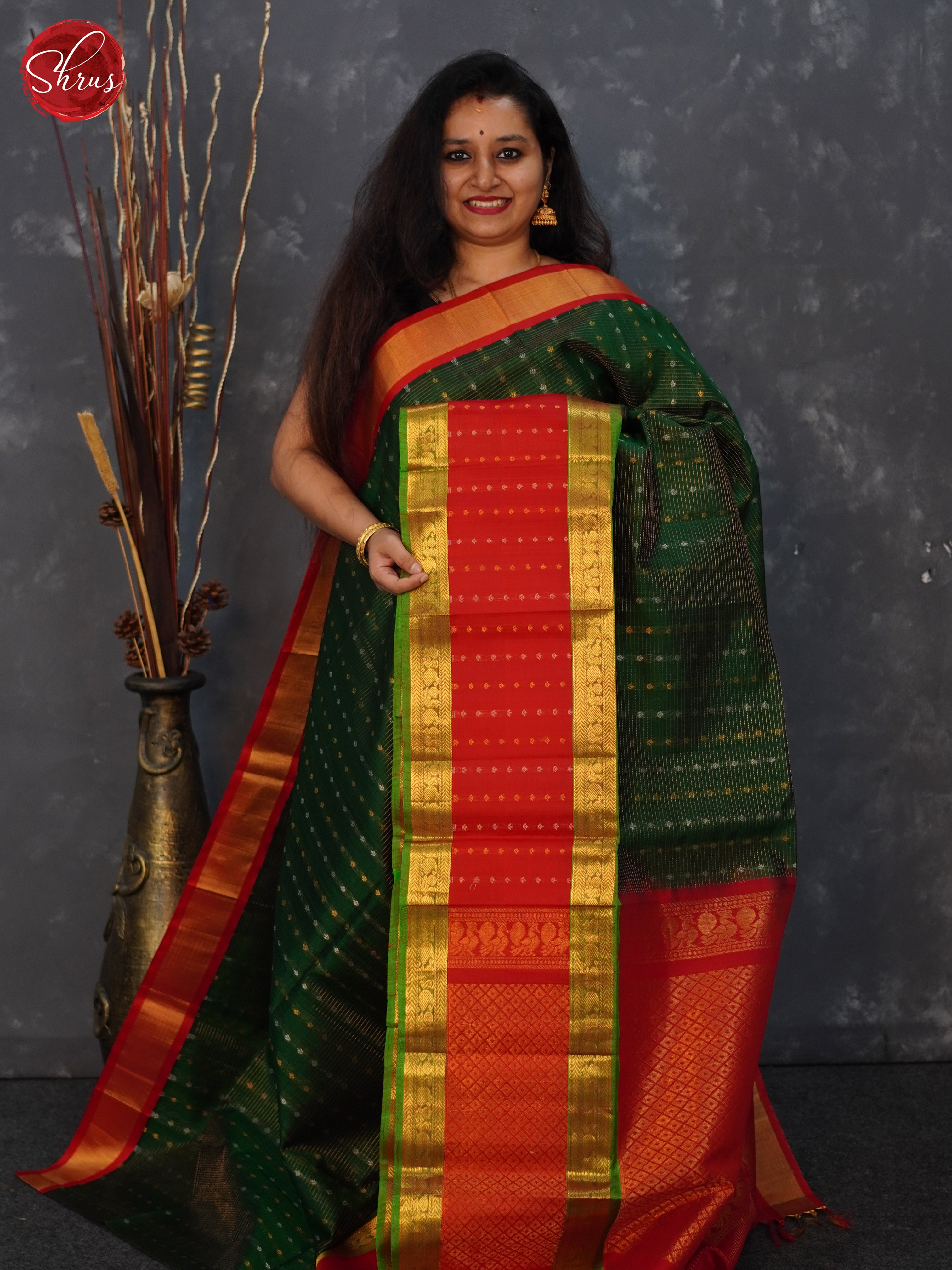 Green & Red - Silk Cotton Saree - Shop on ShrusEternity.com