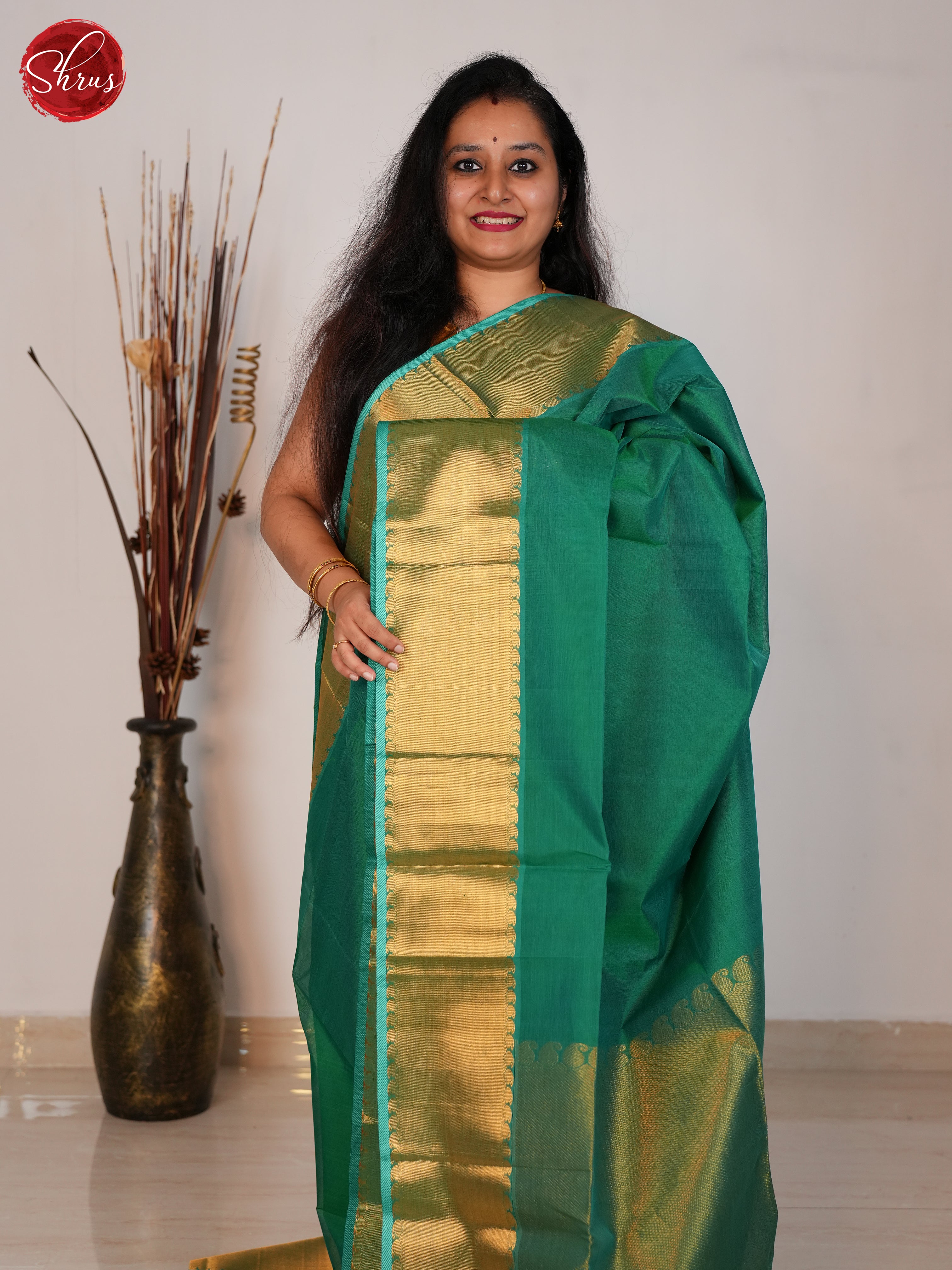 Green(Single Tone)- Silk Cotton Saree - Shop on ShrusEternity.com