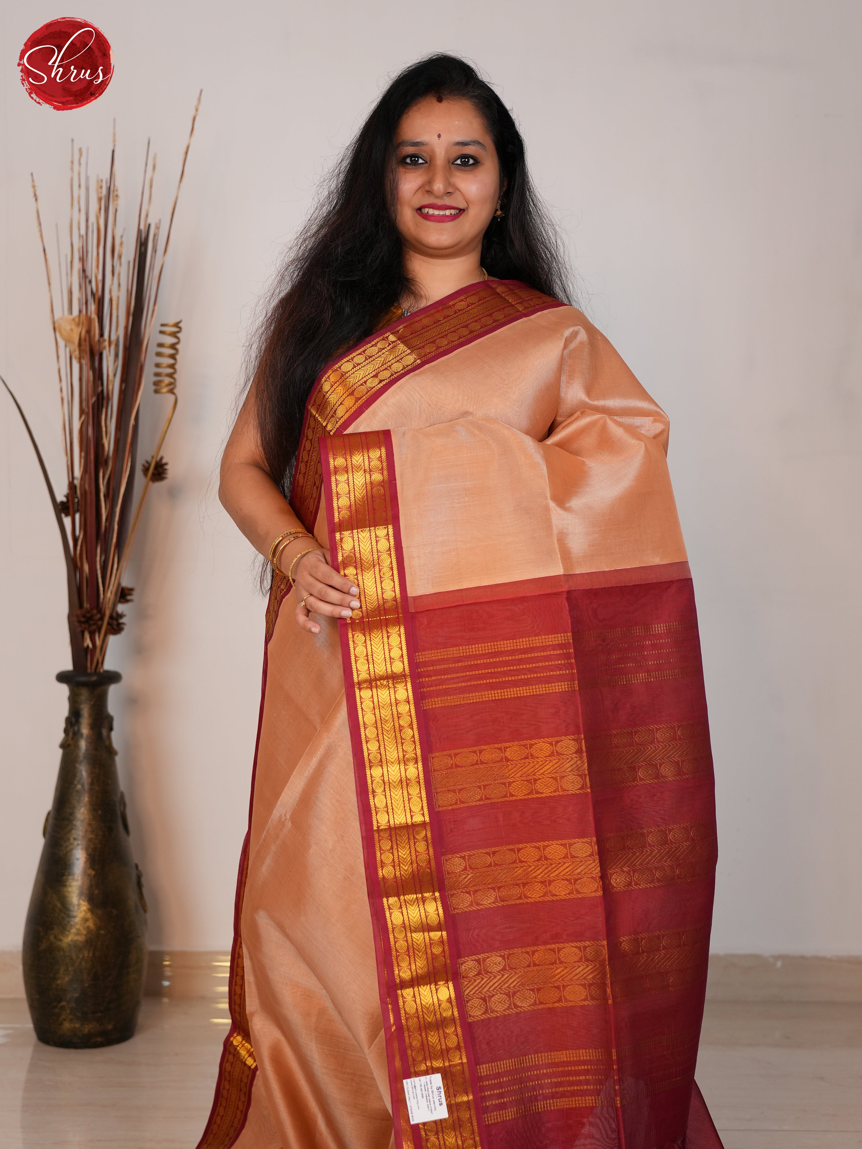 Light Brown & Maroon - Silk Cotton Saree - Shop on ShrusEternity.com