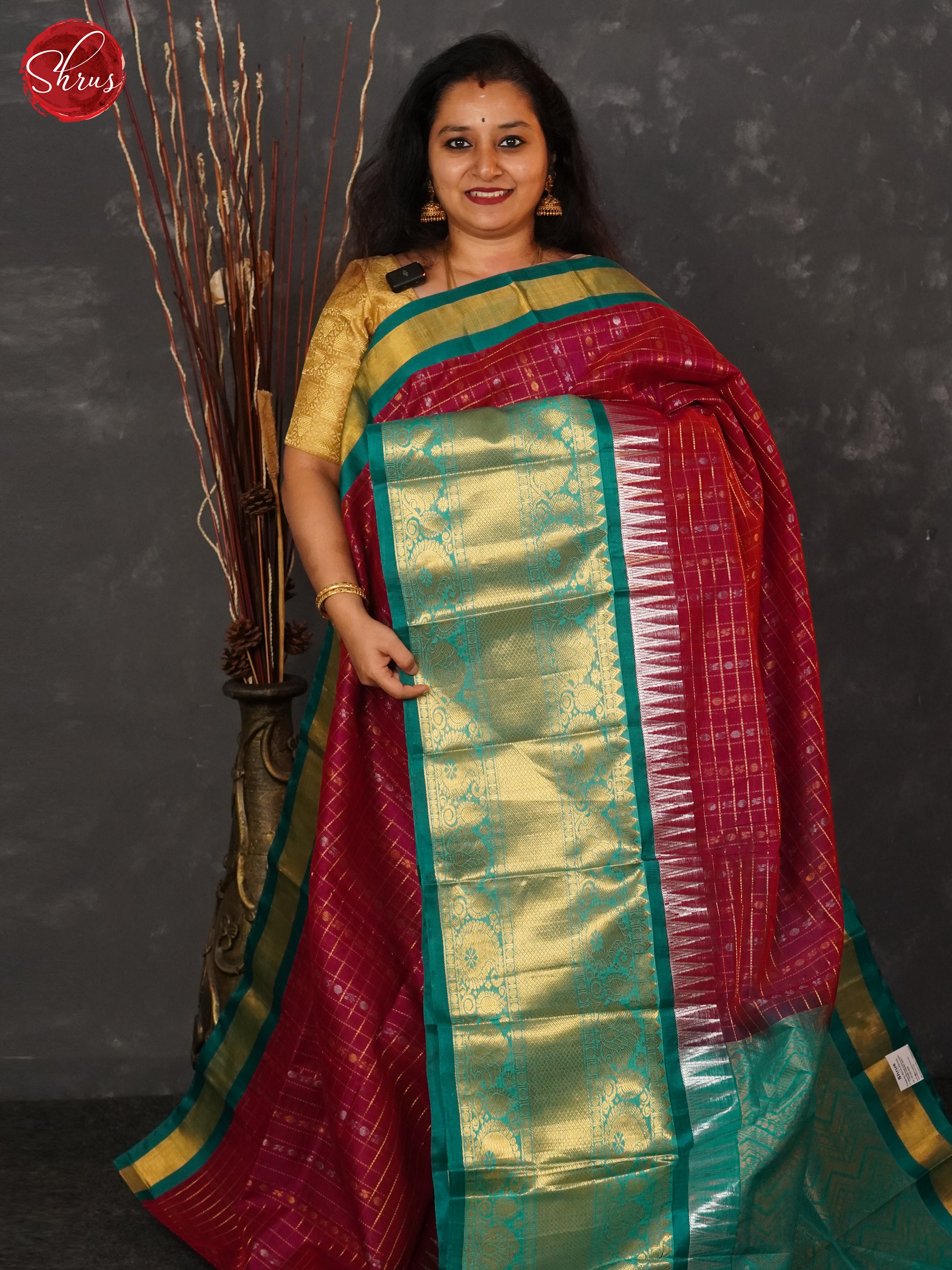 Majenta Pink & Green- Silk Cotton Saree - Shop on ShrusEternity.com