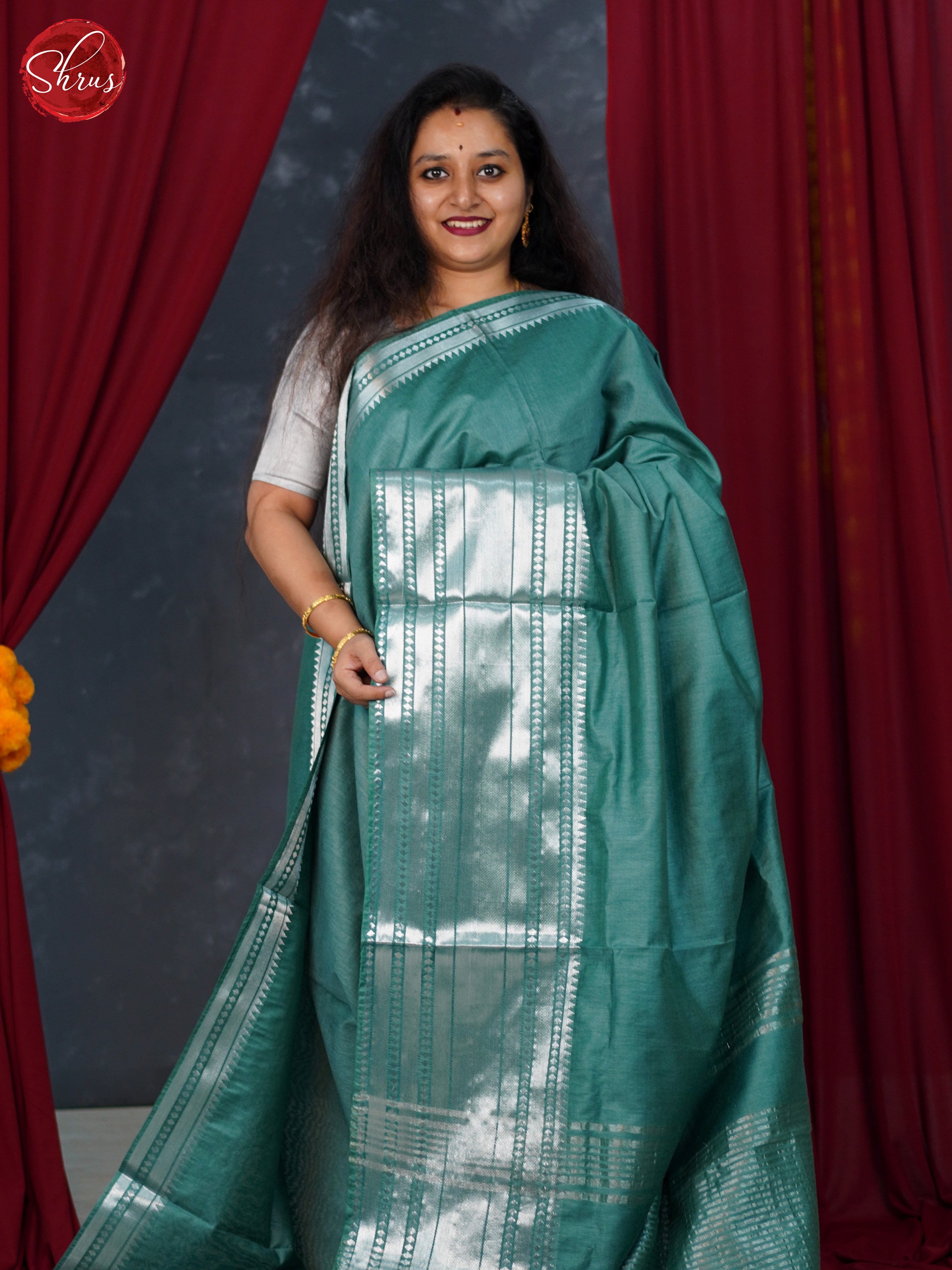 Green(Single Tone) - Semi Tussar Saree - Shop on ShrusEternity.com