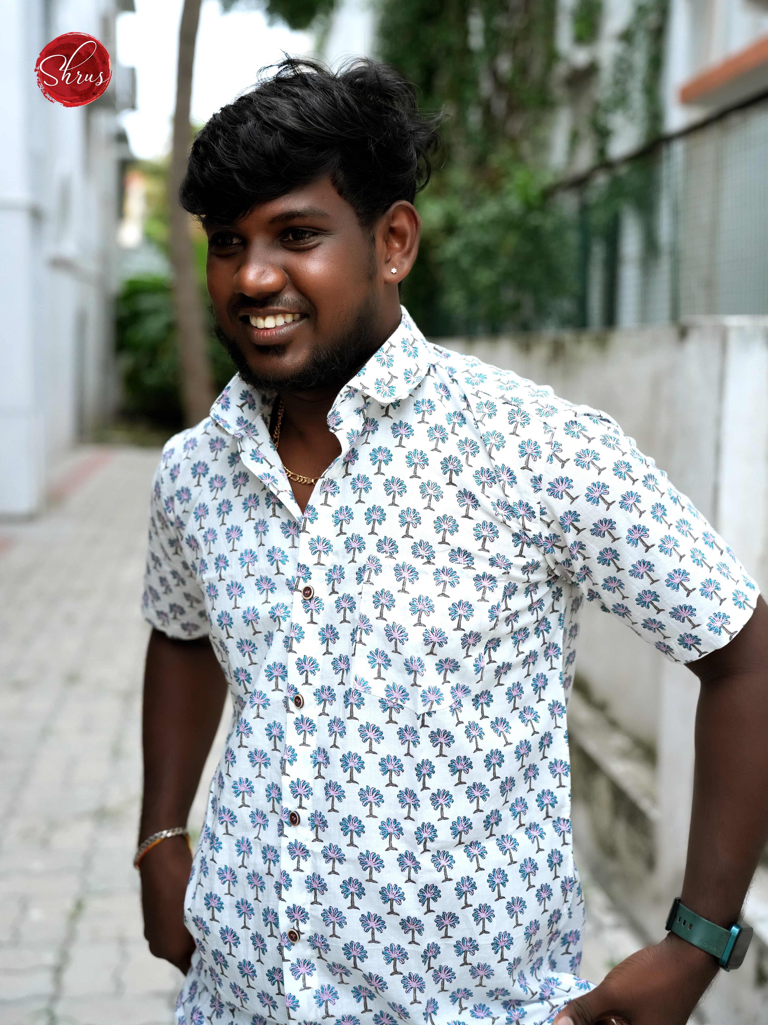 BIS02119 - Block Print Shirt - Lite Blue - Shop on ShrusEternity.com