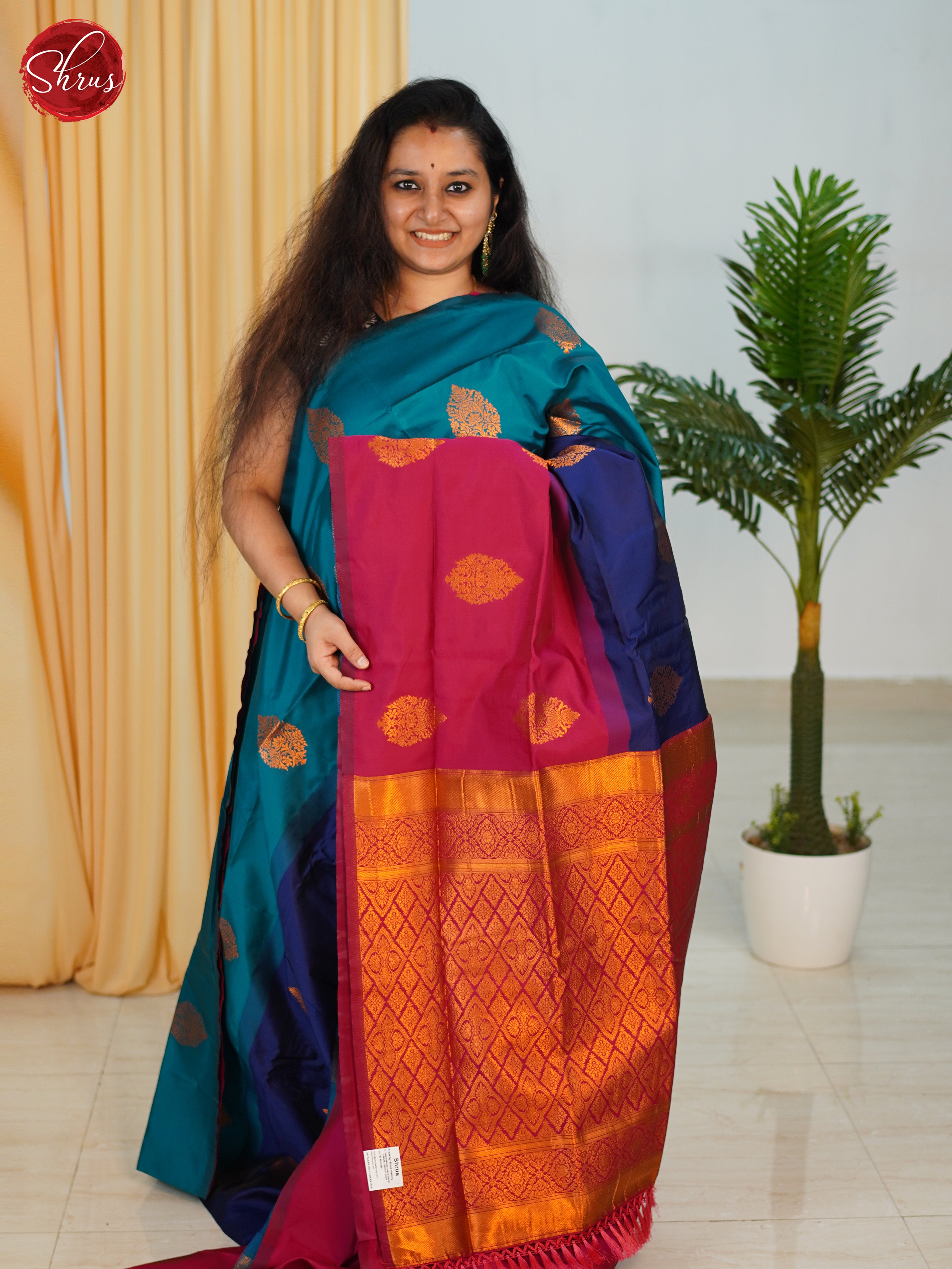 BIS11003 - Light Blue, Navy Blue & Dark Pink Semi Soft Silk Saree - Shop on ShrusEternity.com