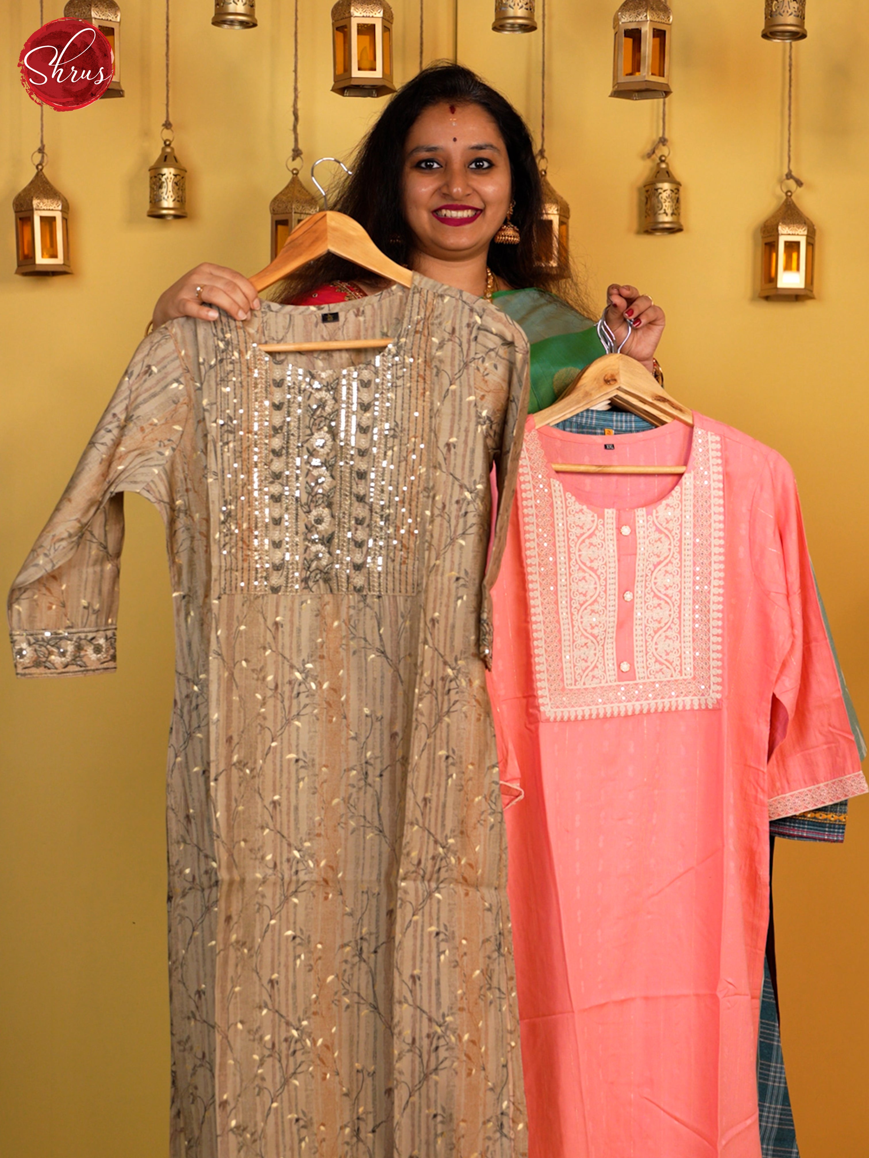 Brown - Printed Readymade Kurti - Shop on ShrusEternity.com