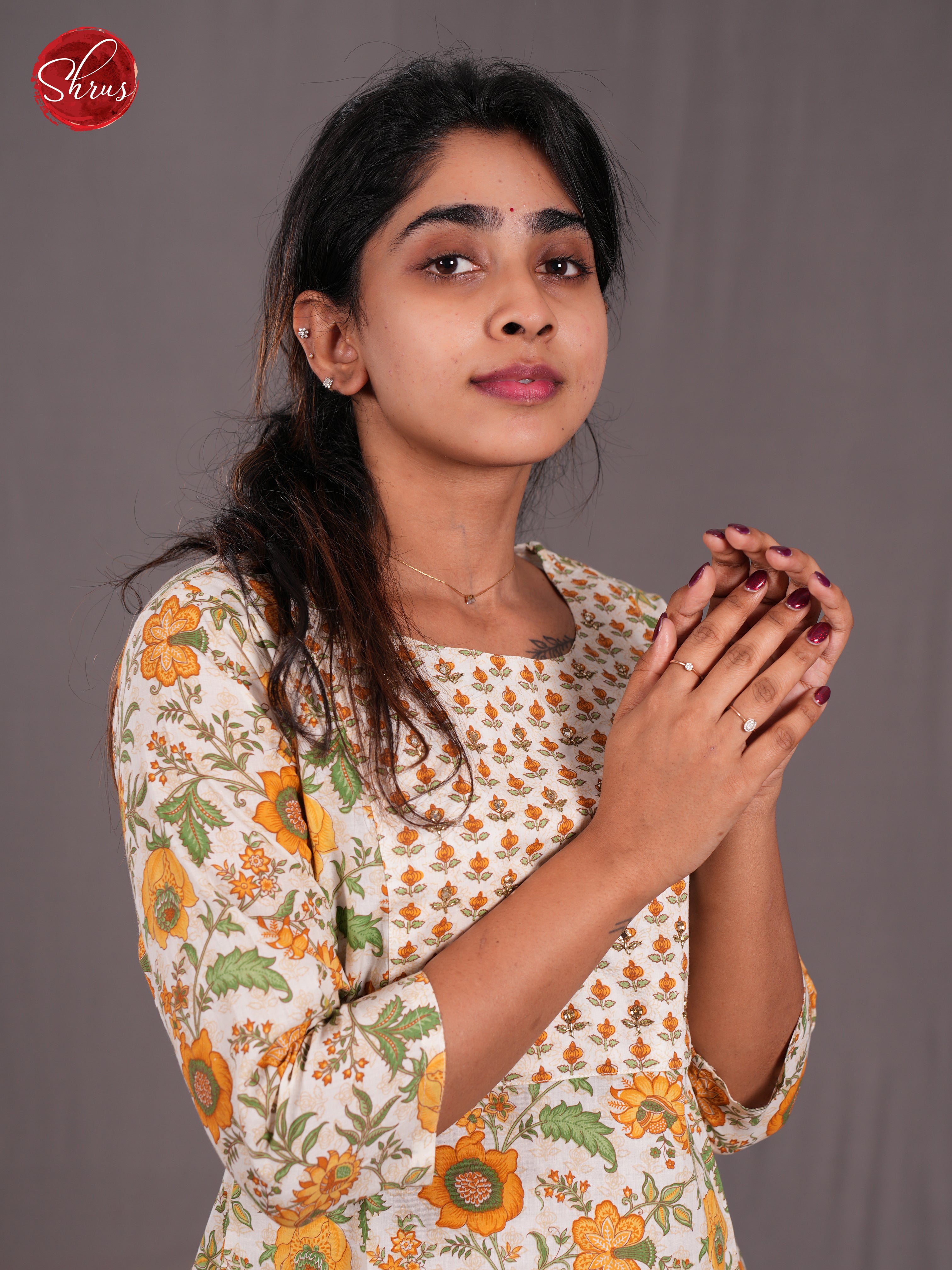 Cream & Yellow - 2 piece Readymade Printed Salwar - Shop on ShrusEternity.com