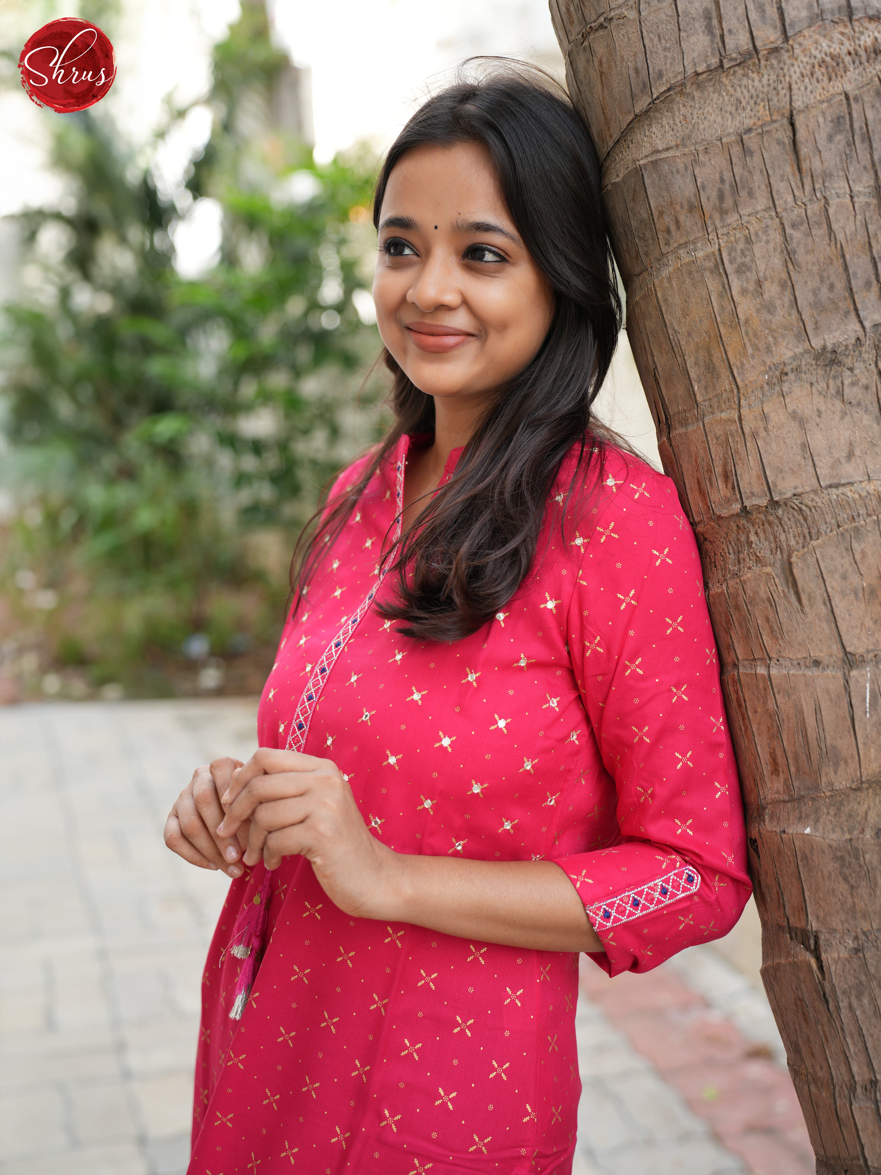 Pink - Collar Neck printed Readymade Kurti - Shop on ShrusEternity.com