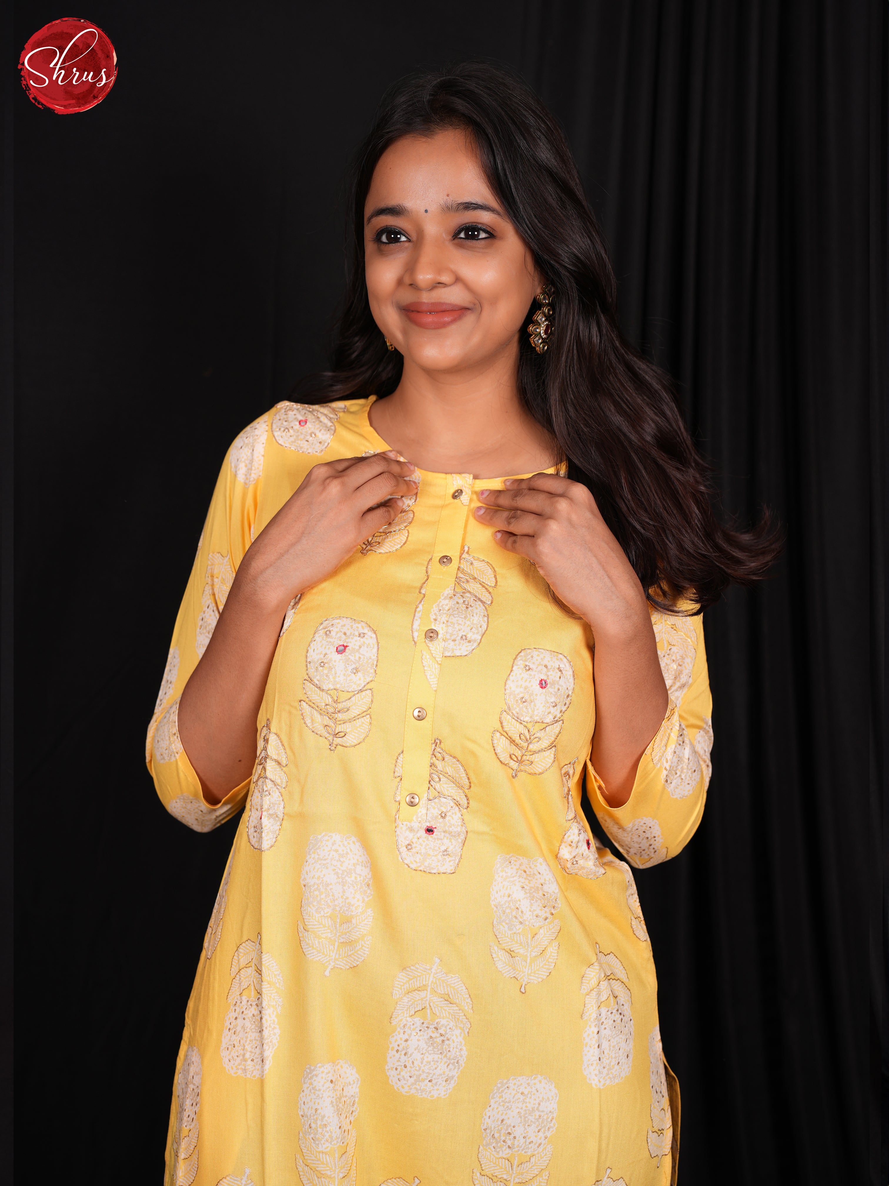 Yellow - Printed Straight Readymade Kurti - Shop on ShrusEternity.com
