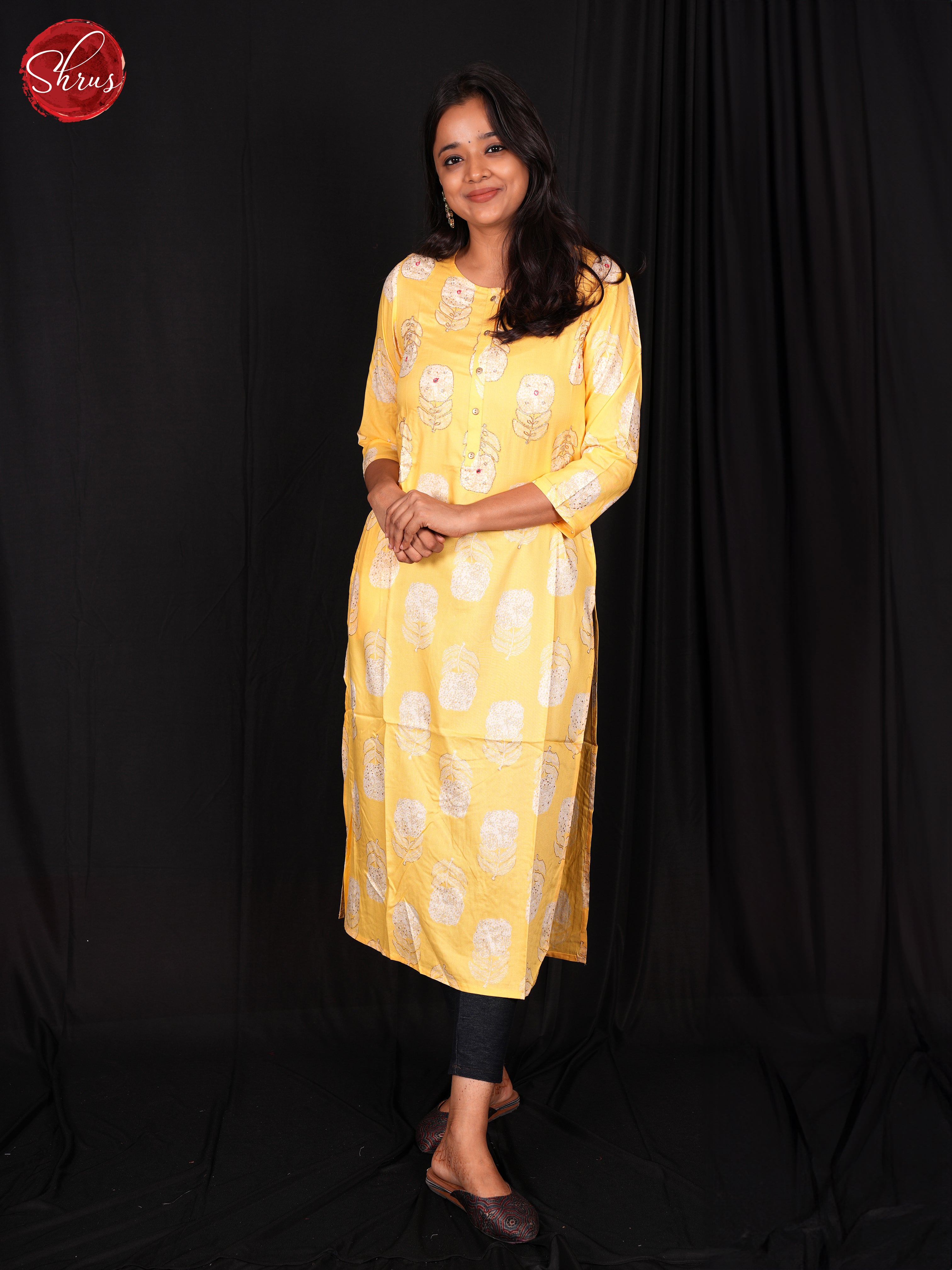 Yellow - Printed Straight Readymade Kurti - Shop on ShrusEternity.com