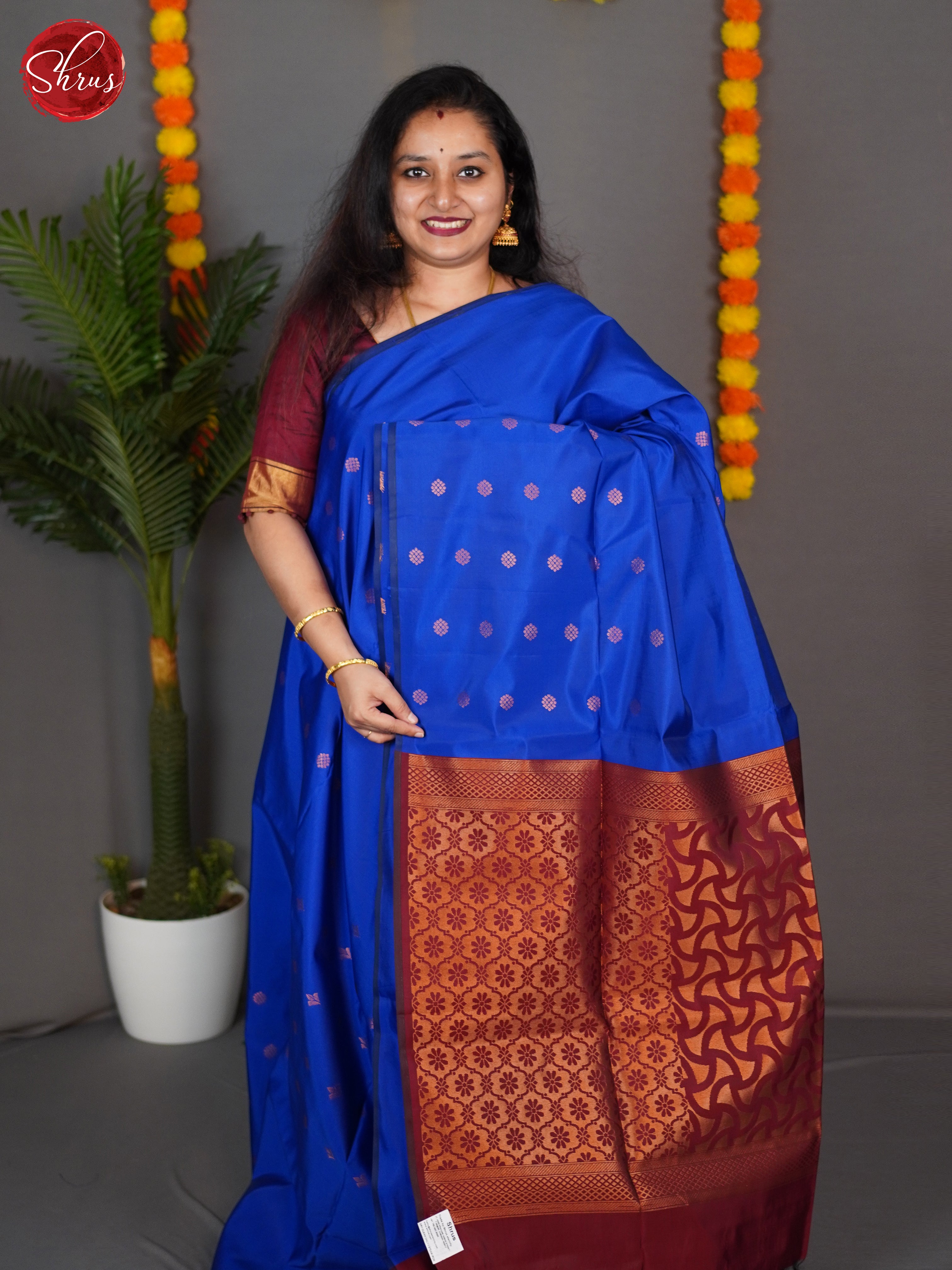 Blue & Maroon - Semi Softsilk Saree - Shop on ShrusEternity.com