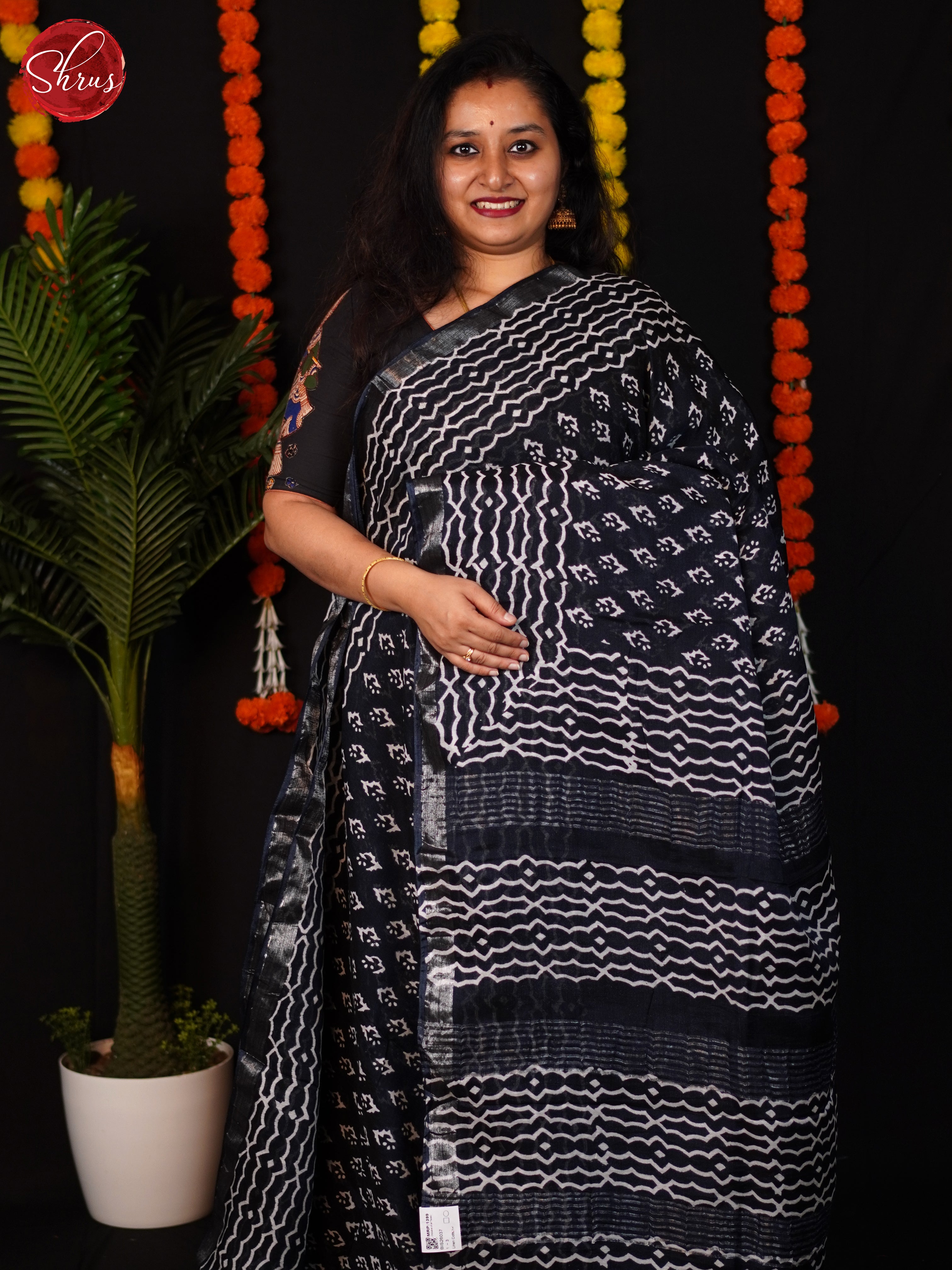 Navy Bue(Single Tone) - Linen cotton Saree - Shop on ShrusEternity.com