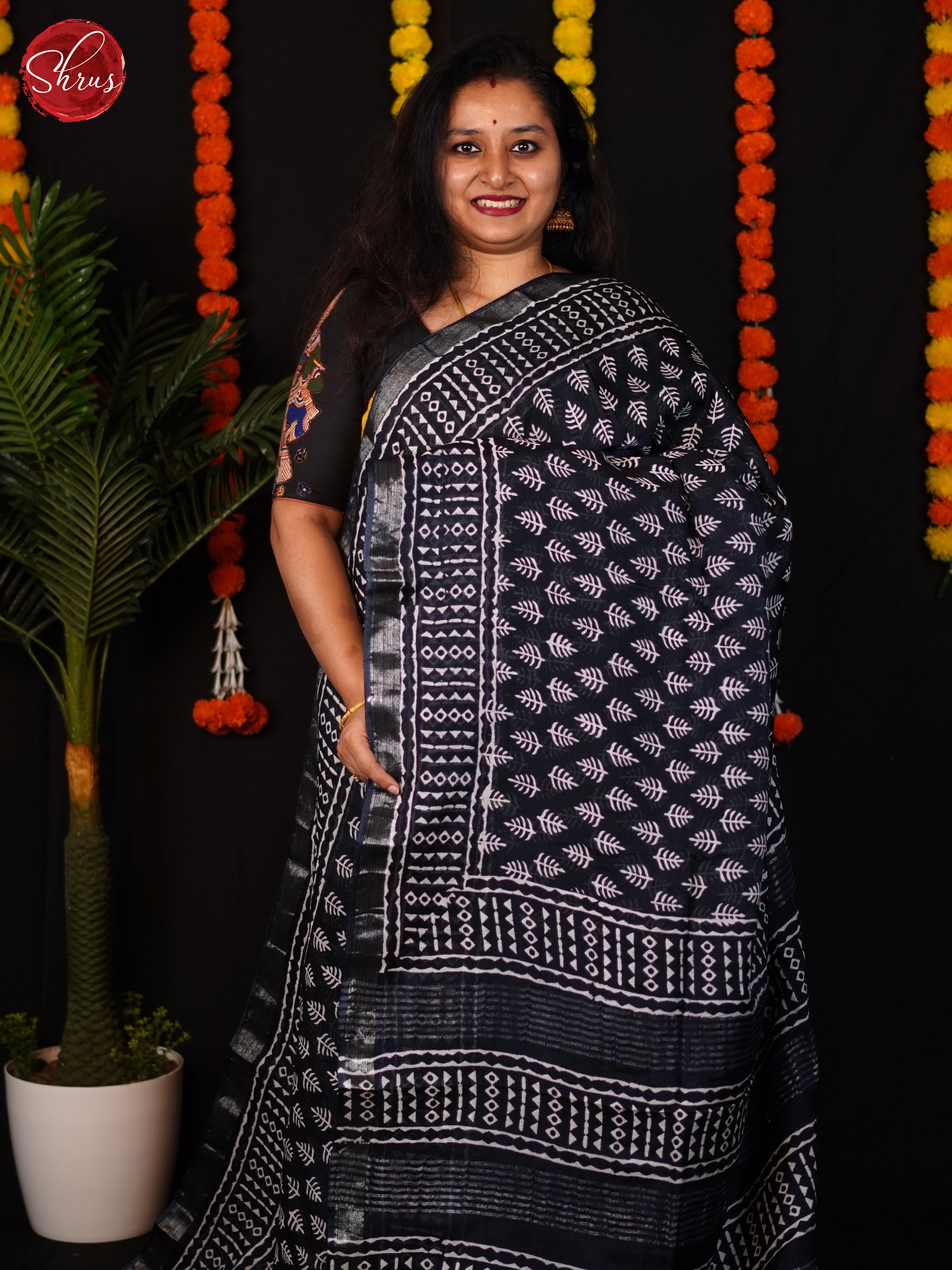 Navy Blue(Single Tone) - Linen cotton Saree - Shop on ShrusEternity.com