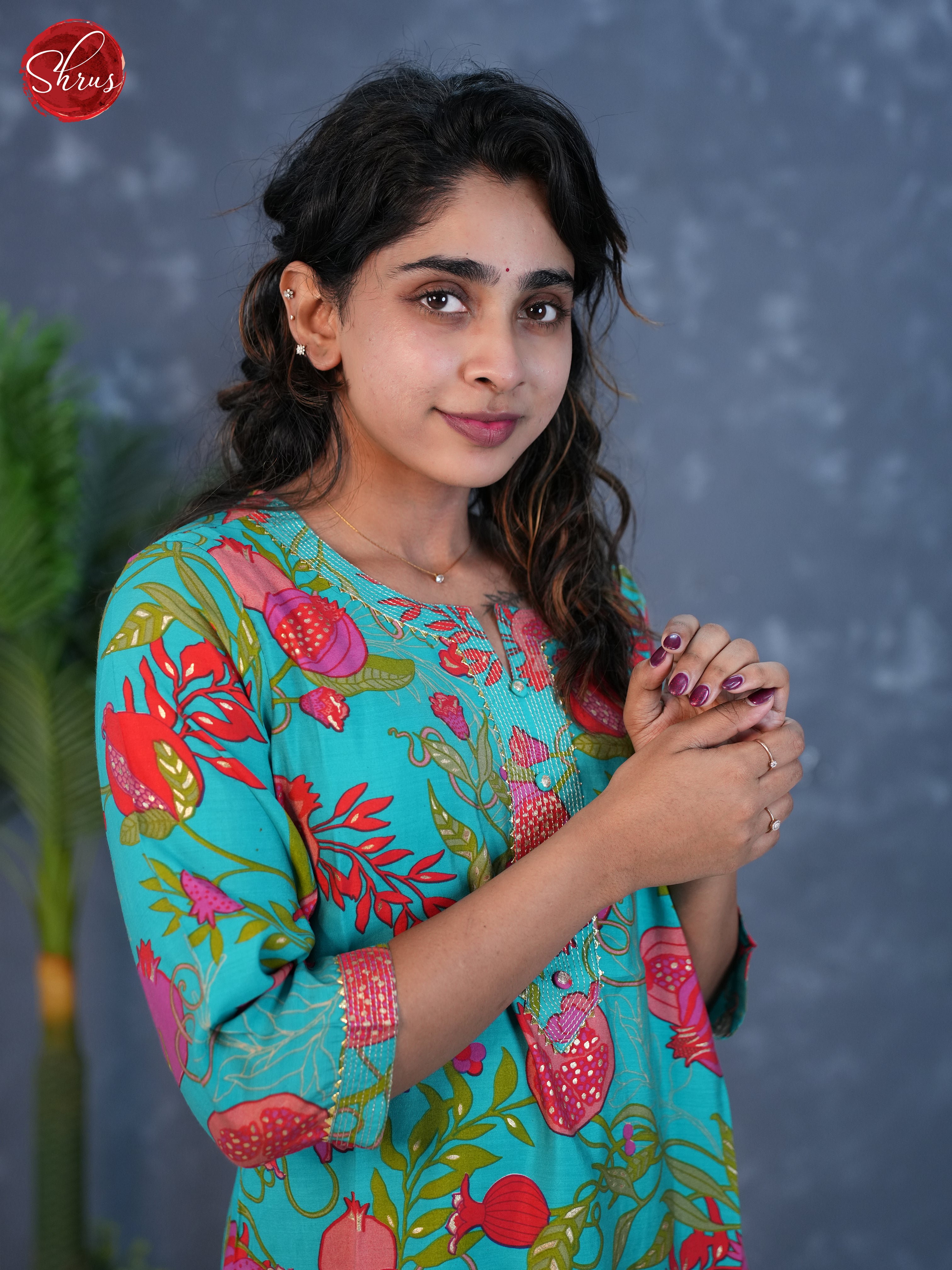 Blue - Floral printed Readymade Kurti - Shop on ShrusEternity.com