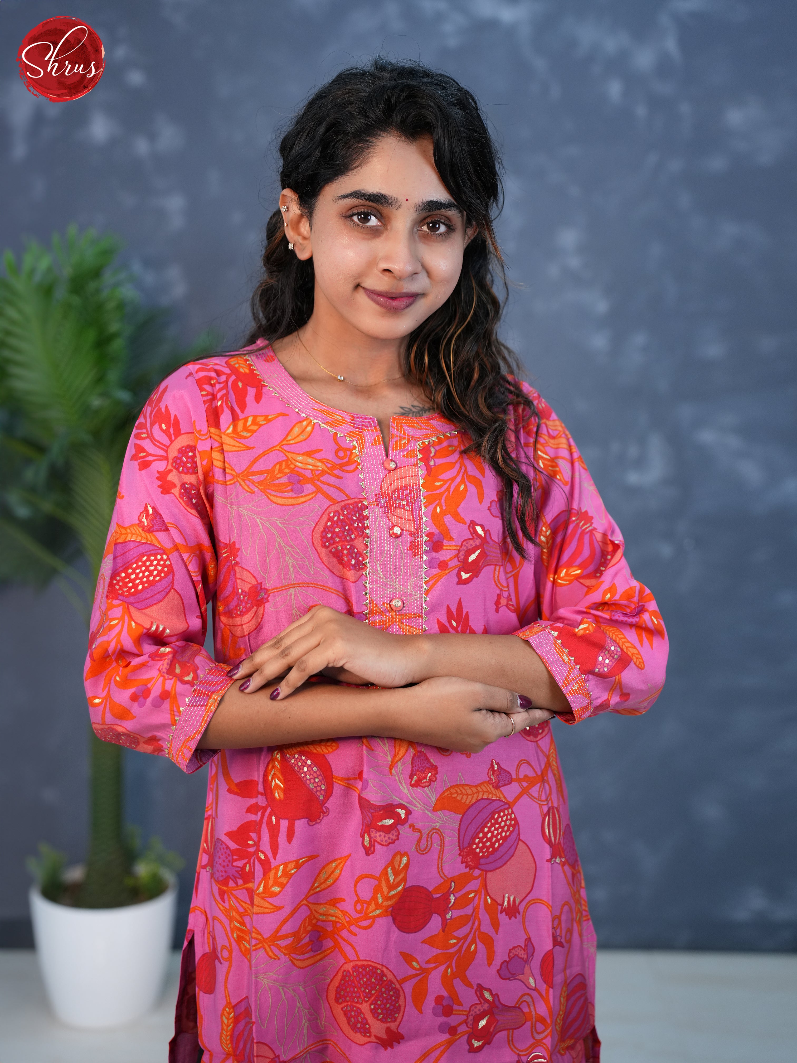 Pink - Floral printed straigt fit Readymade Kurti - Shop on ShrusEternity.com